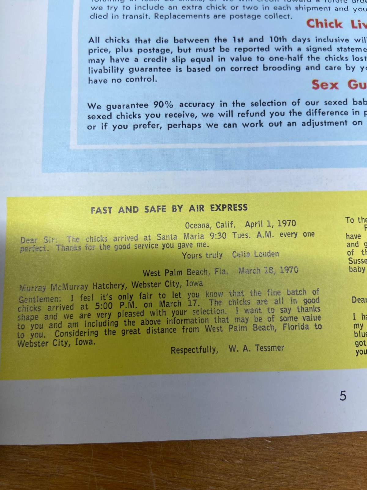 Murray McMurray Hatchery Catalog 1970&rsquo;s