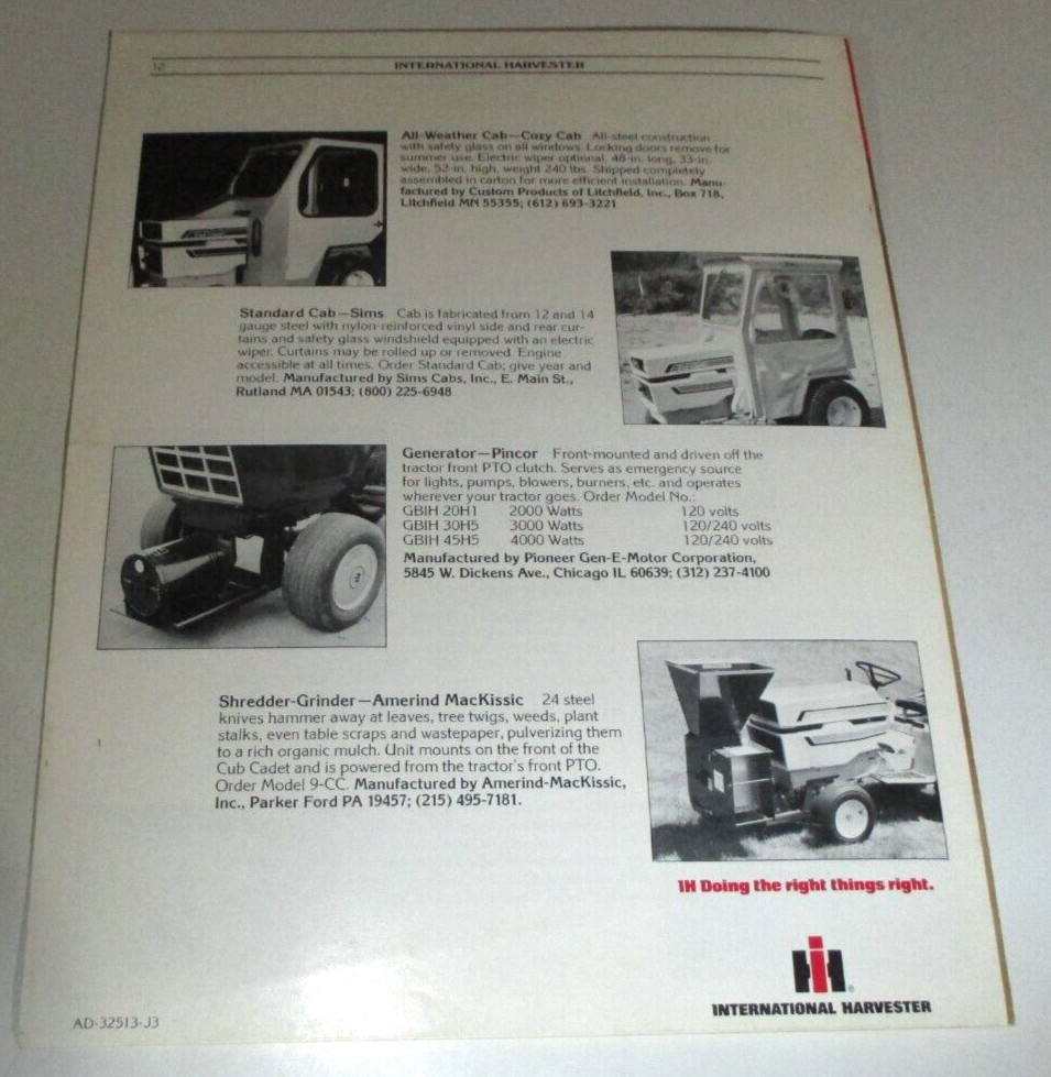 *IH International Special Duty Equipment Cadet Tractors & Riders Sales Brochure