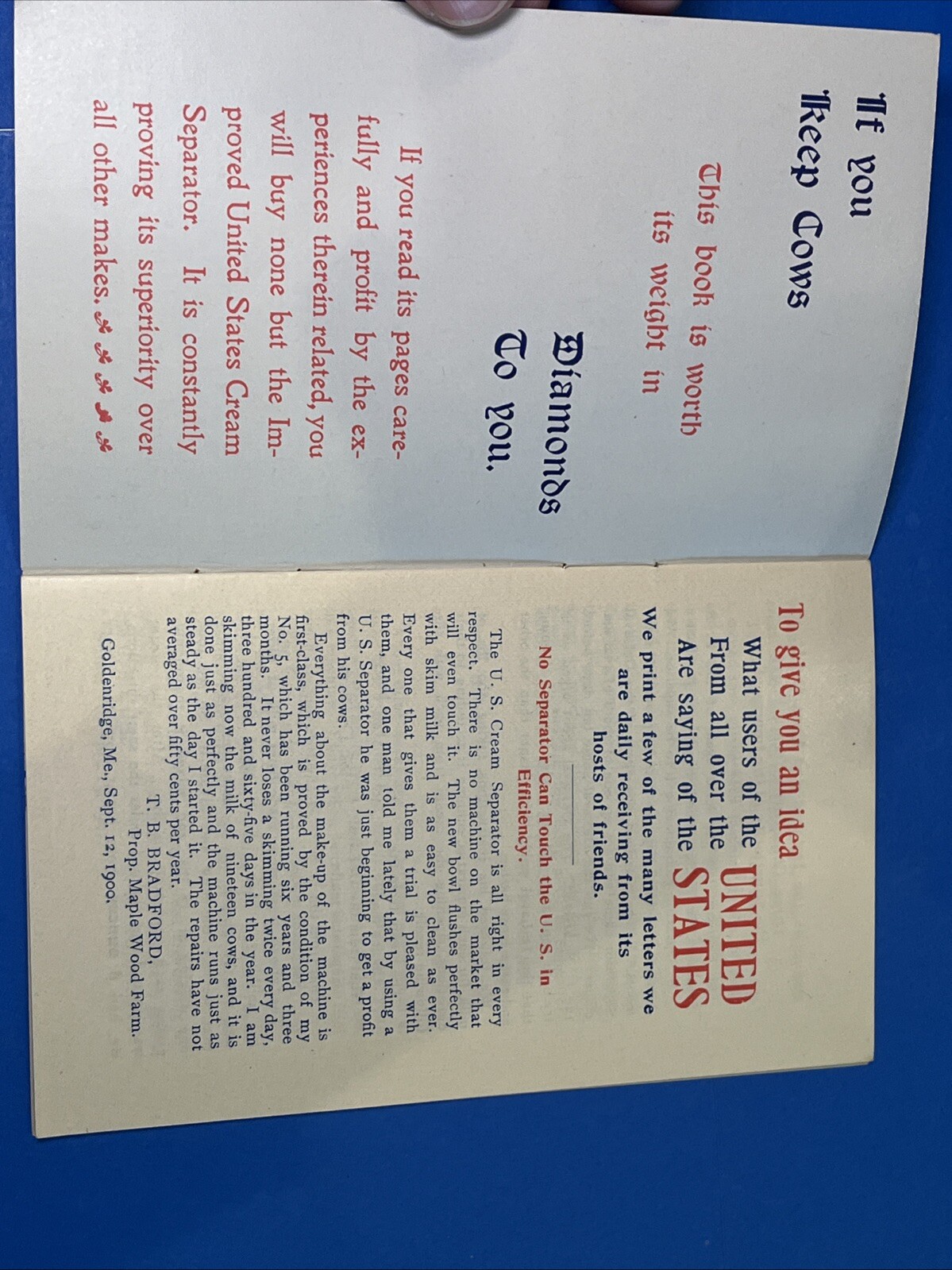 Vintage US Separator Cream Interesting Experiences Testimonial Book Advertising