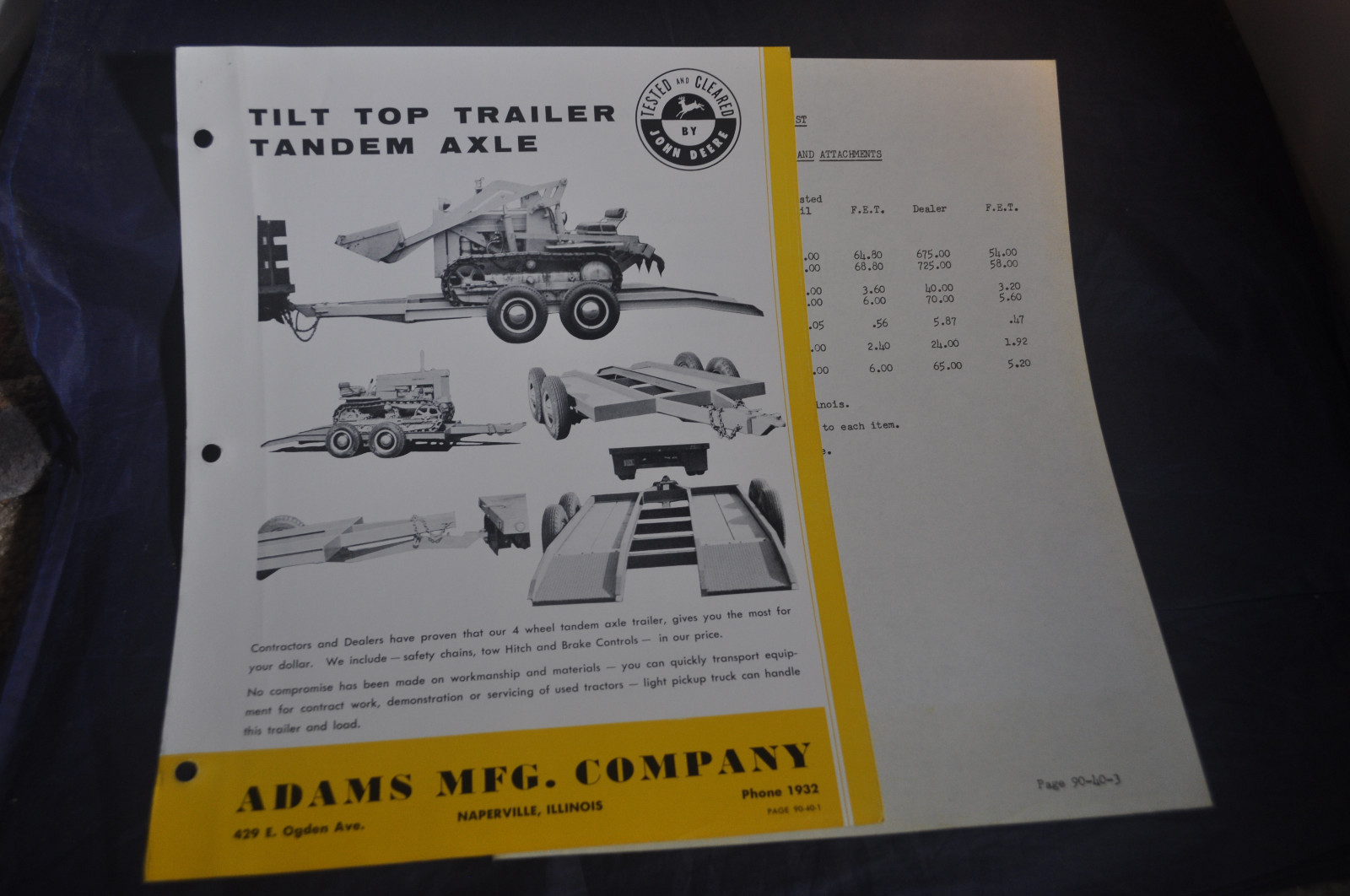 1956Titl Top Trailer Tandem Axle Brochure – Adams Mfg Co., Naperville, Ill