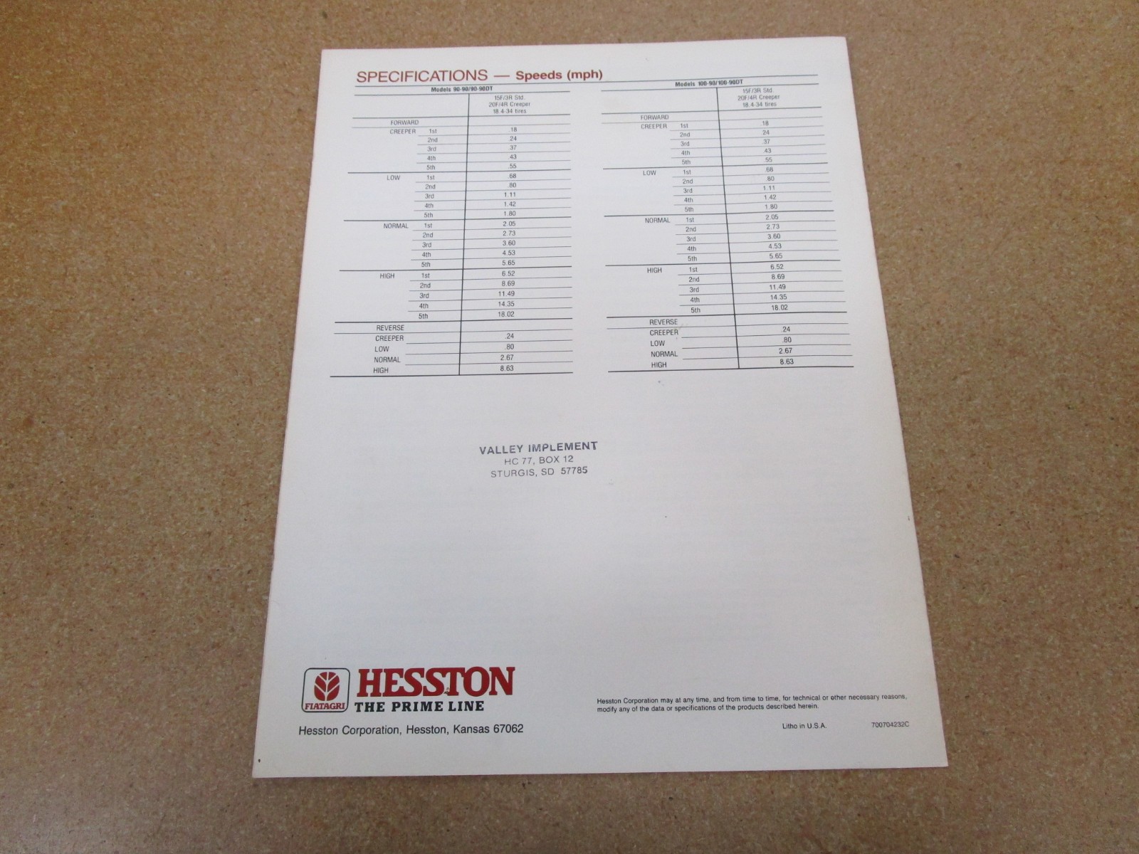 1985 HESSTON 90-series tractor sales brochure 4pg ORIGINAL farm 100-90 90-90