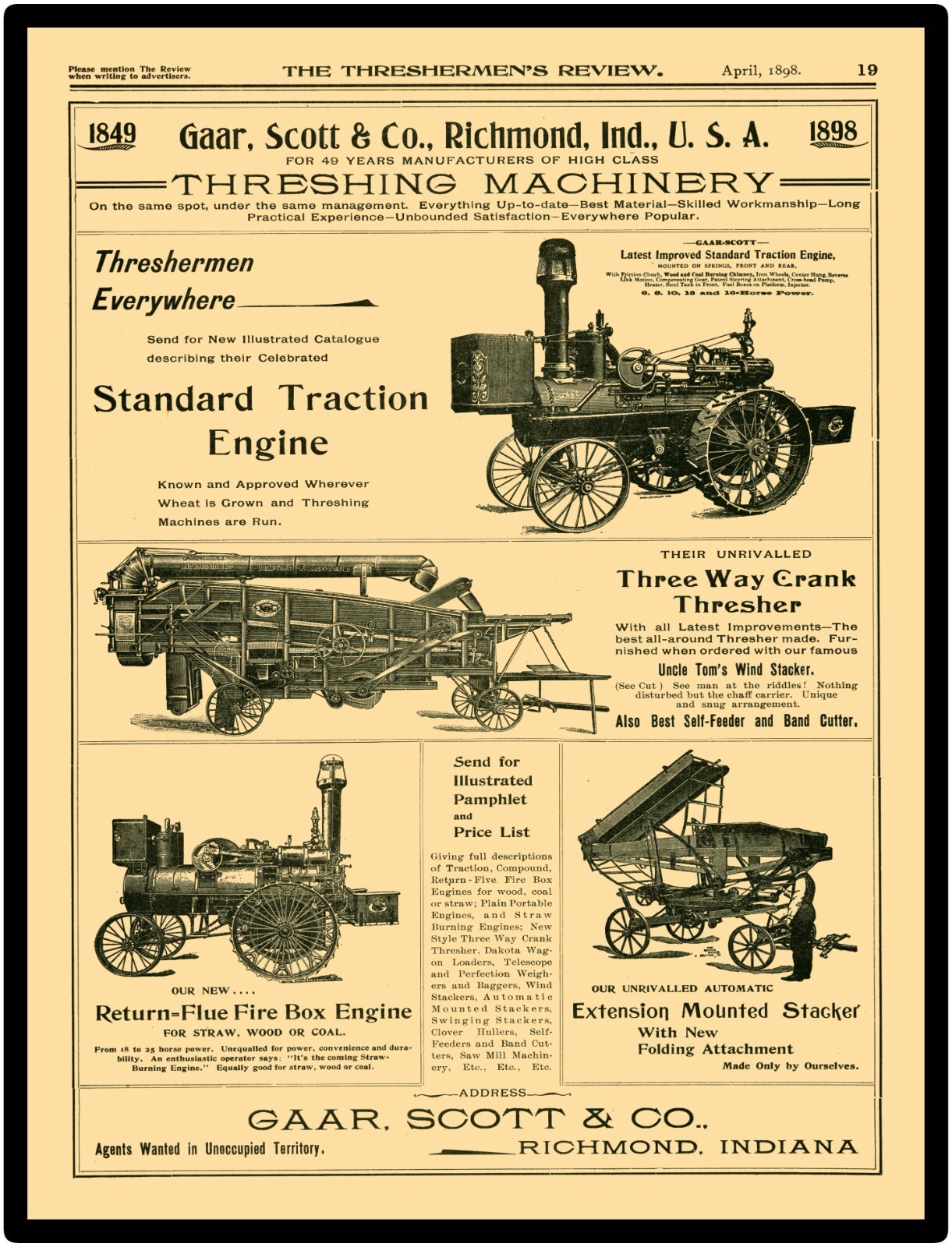 1898 Gaar Scott Traction Engine, Richmond IN NEW Sign 24×30&Prime; USA STEEL XL Size