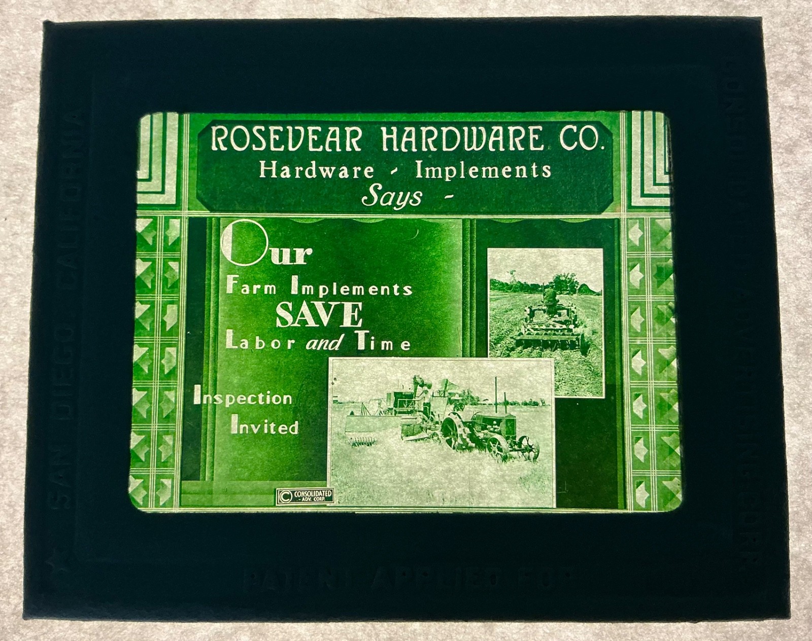Rosevear Hardware Co. Farming Implements Magic Lantern Advertising Slide