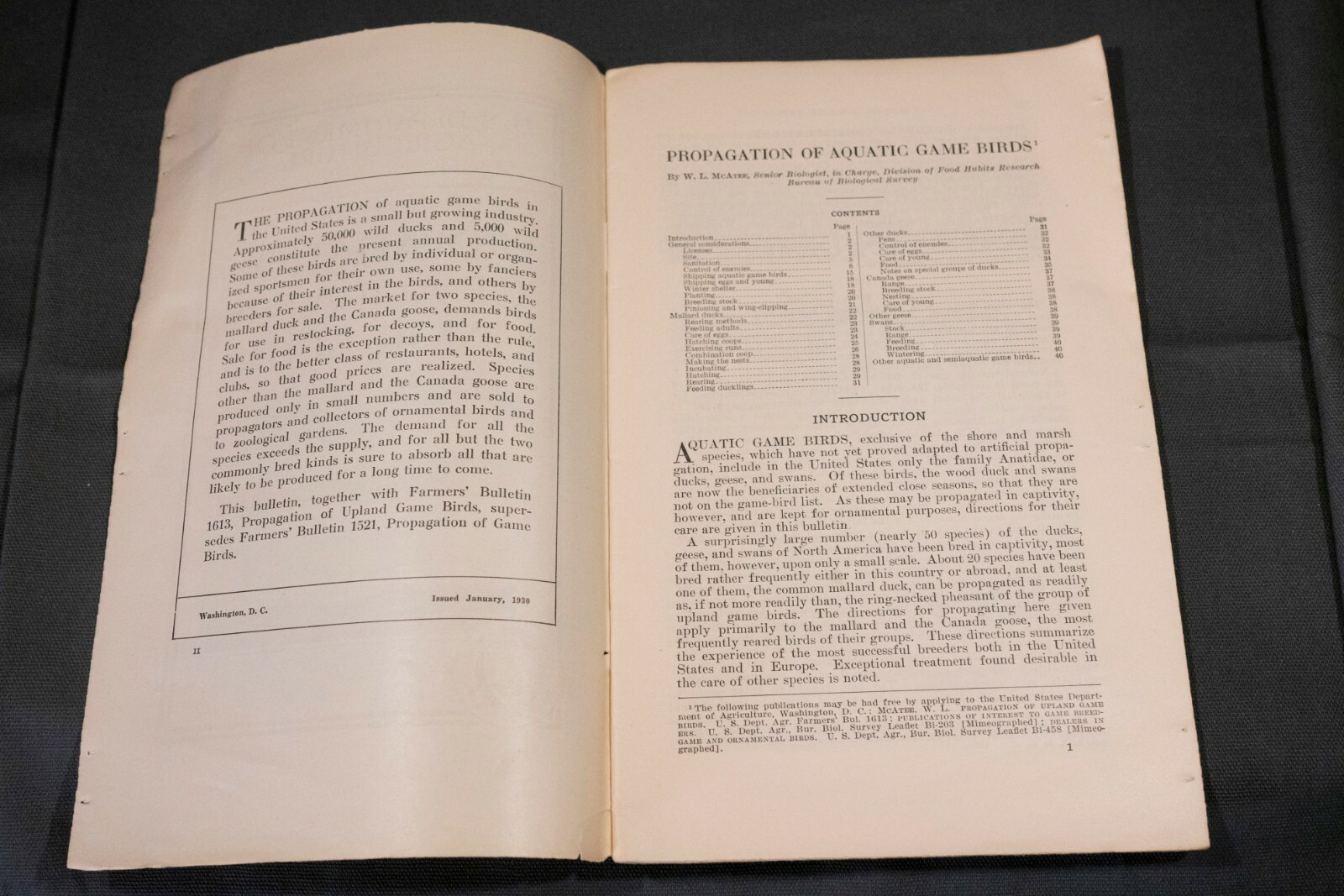 1930 Booklet Department of Agriculture, Propagation Of Game Birds No.1612