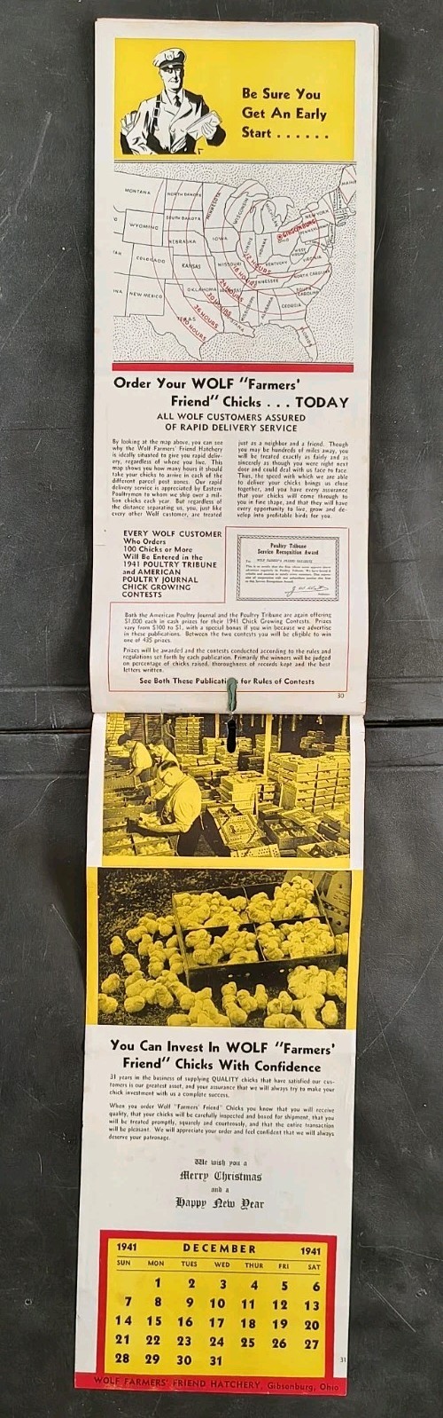1941 Wolf Baby Chicks Catalog Calendar Sale Brochure Chicken Farming Advertising