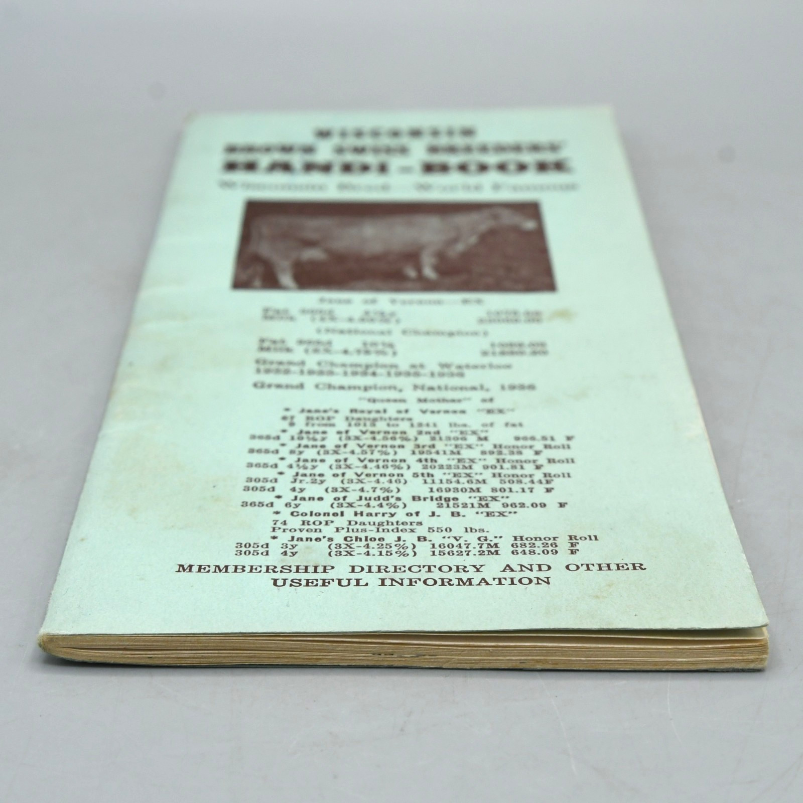 Wisconsin Brown Swiss Breeders Handi Book Directory 1951 Jane of Vernon Cover