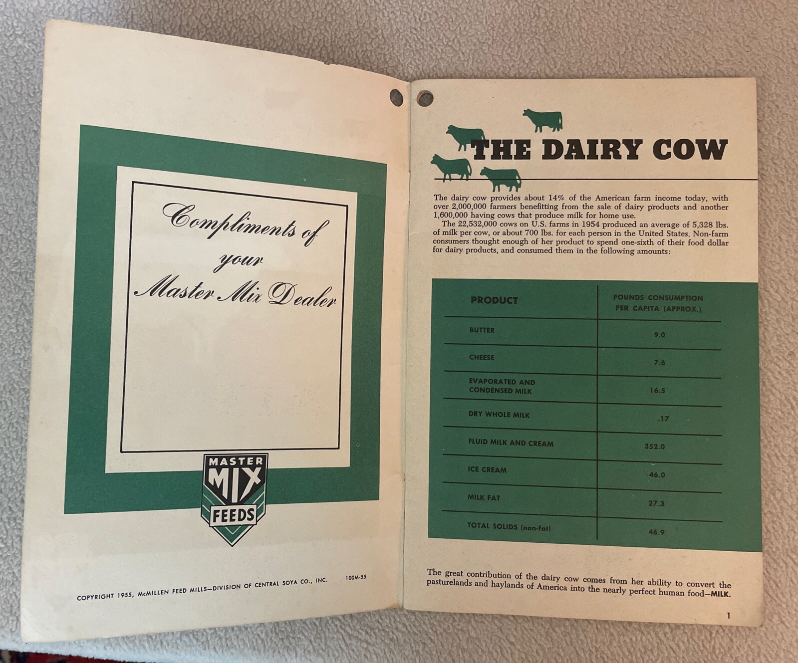 Vintage 1955 McMillen Feed Mills Management Manual FOR DAIRY Booklet