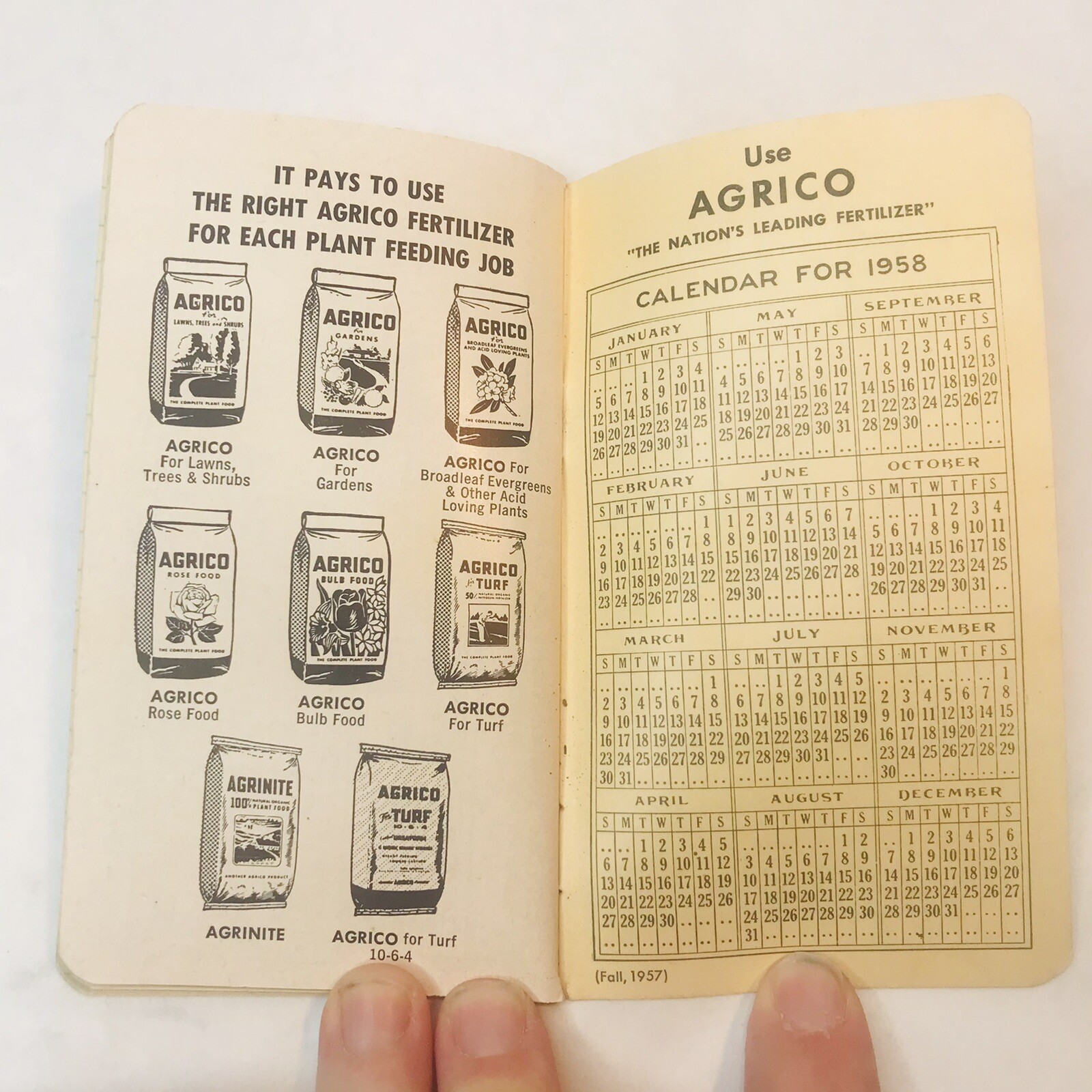 AGRICO Fertilizer Advertising Memo Calendar Book 1957 Vtg American Agriculture