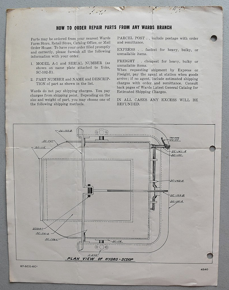 Hydro Scoop Ford Tractor 1950s Instructions & Repair Parts List Brochure Catalog