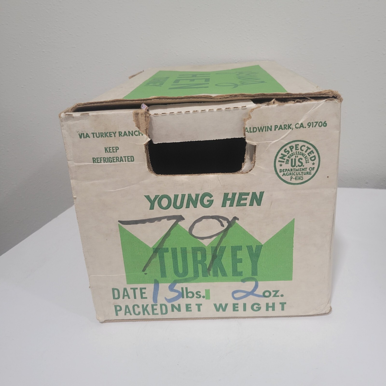Vintage Cardbord Box Via&rsquo;s Turkeys Yucaipa Baldwin Park
