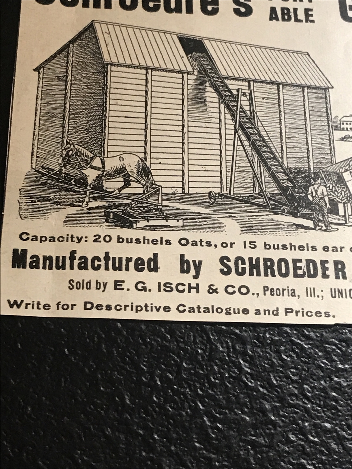 1907 Schroedre’s Grain Dump Farm Engraving Advertising – Minier – Illinois
