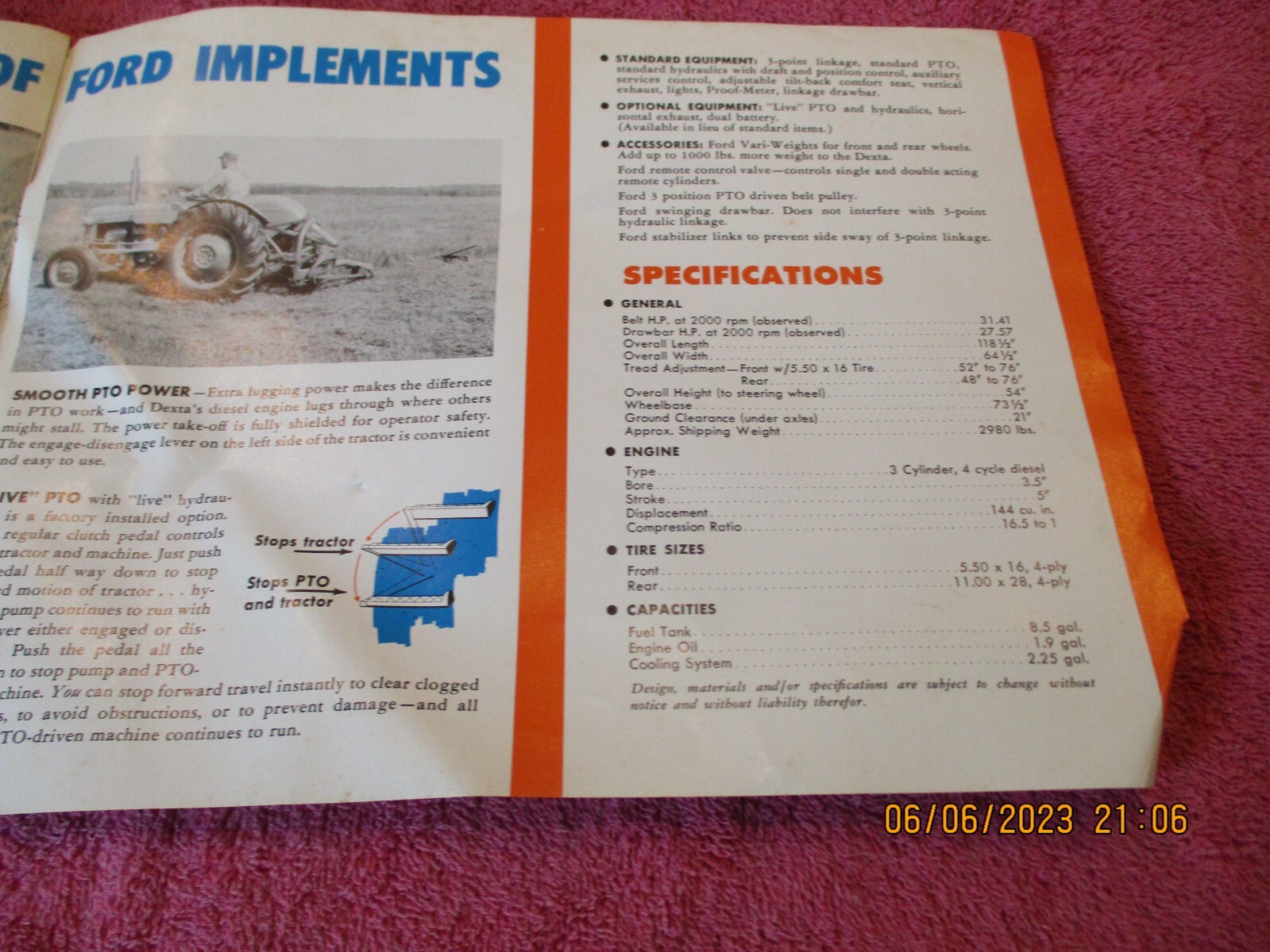 FORDSON DEXTA DIESEL TRACTOR BROCHURE 2-3 PLOW POWER VERSATILIE FREE SHIPPING