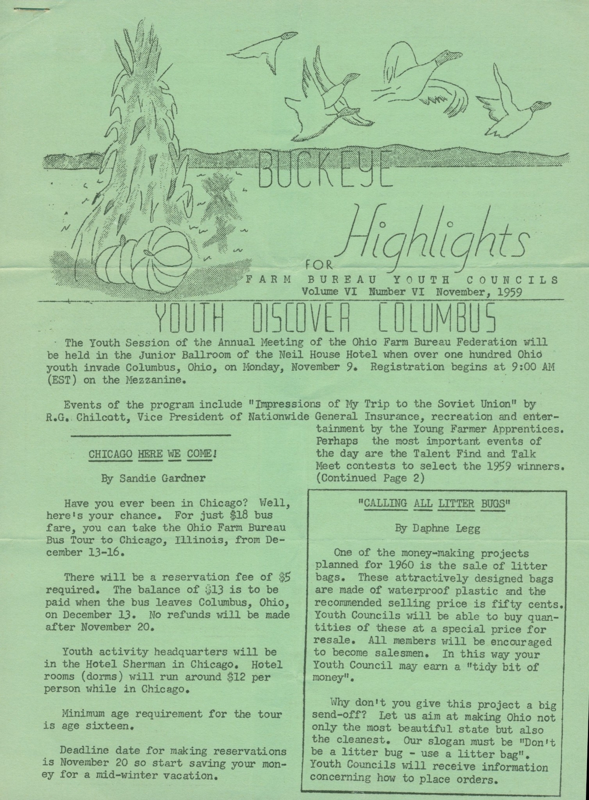 1959 Ohio Farm Bureau Youth Council Buckeye Highlights Newsletter Farmer OH