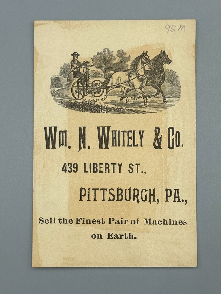 1880s WHITELY FARM MACHINERY Top Hat CAT Advertising Trade Card PITTSBURGH PA