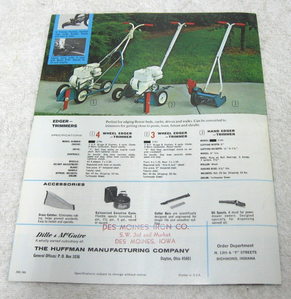 VINTAGE 1966 TURFMASTER LAWN & GARDEN TRACTORS EQUIPMENT TILLERS PUSH MOWER
