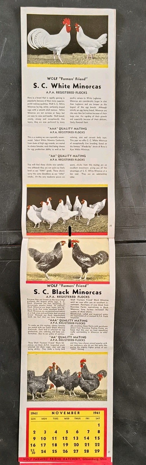 1941 Wolf Baby Chicks Catalog Calendar Sale Brochure Chicken Farming Advertising