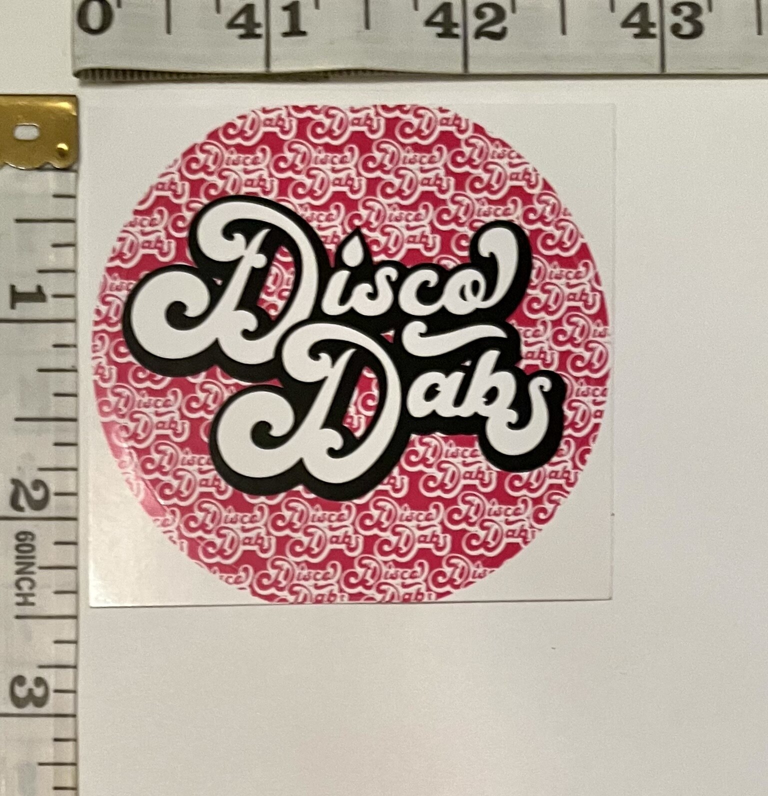 Disco Dabs 2.5&Prime; ROUND GLOSSY PAPER STICKER; OREGON, USA CANNABIS CONCENTRATE AD
