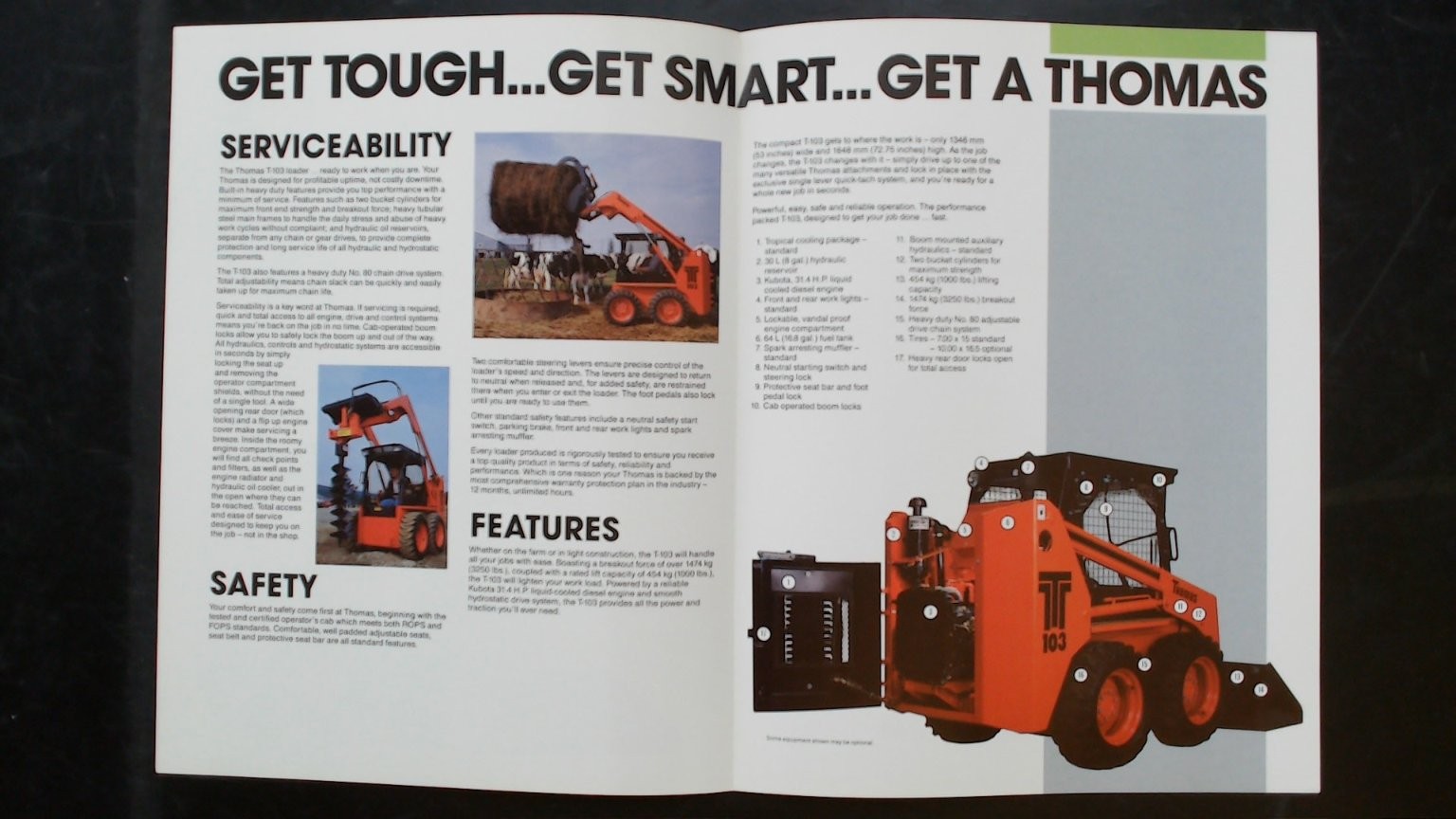 Thomas T-103 Skid-Steer Loader Brochure Vintage 1986 Agriculture