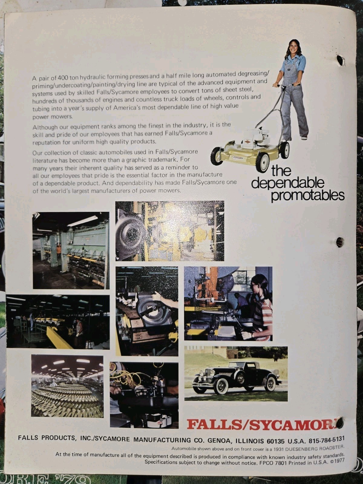LOT OF 9 70S AND 80S FALLS SYCAMORE LAWN MOWER DEALER COLOR BROCHURES 1976-1986