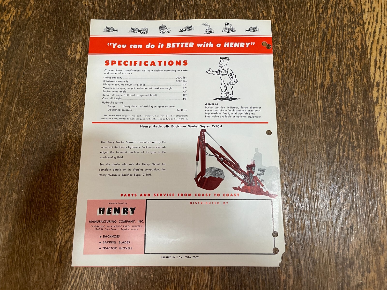 1950&rsquo;s Henry Industrial Tractor Shovel Brochure Spec Sheet Powered For Profits