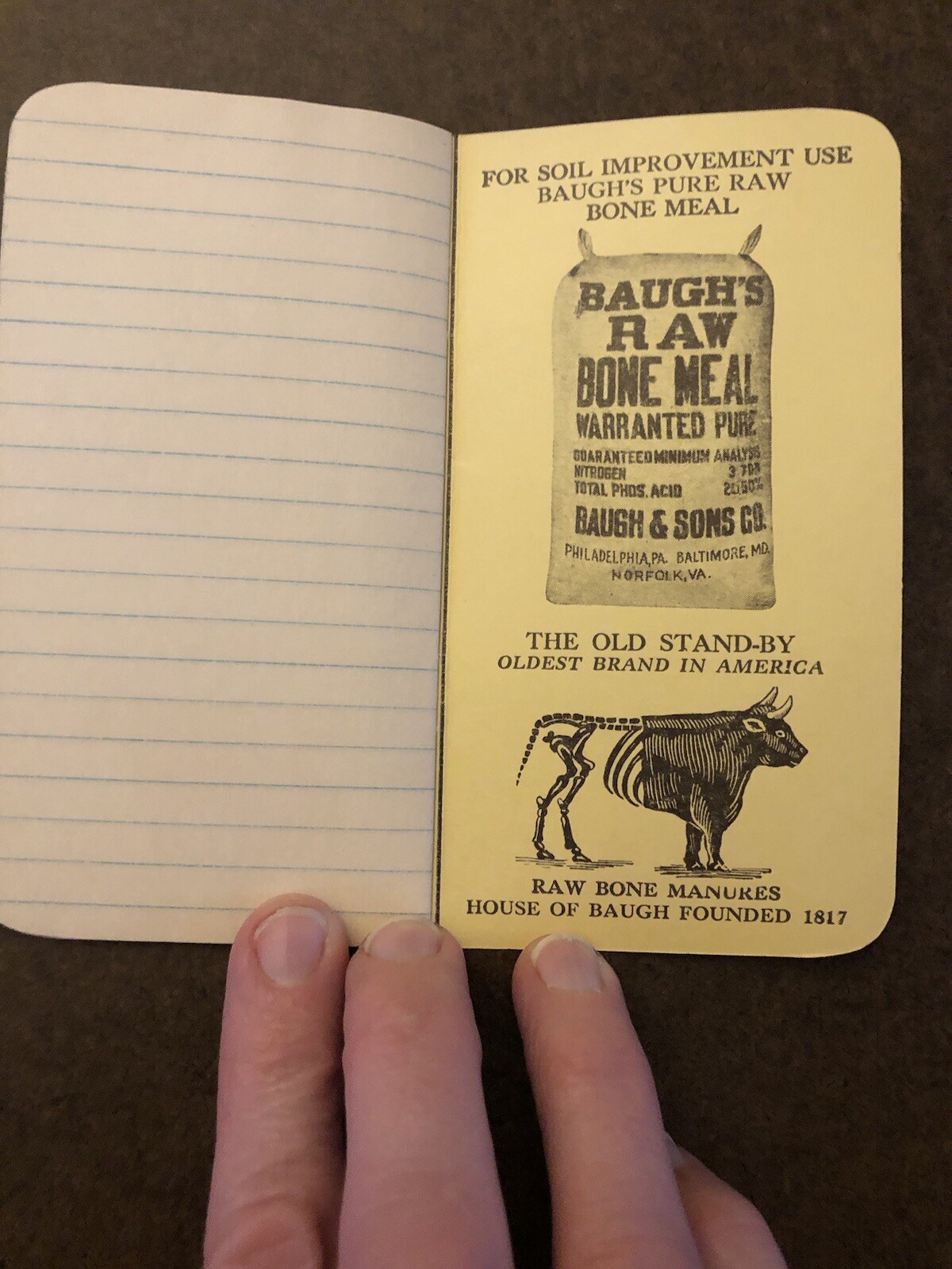 Vtg Baugh&rsquo;s Fertilizer Advertising pocket notebook Paper Animal Bone Manures