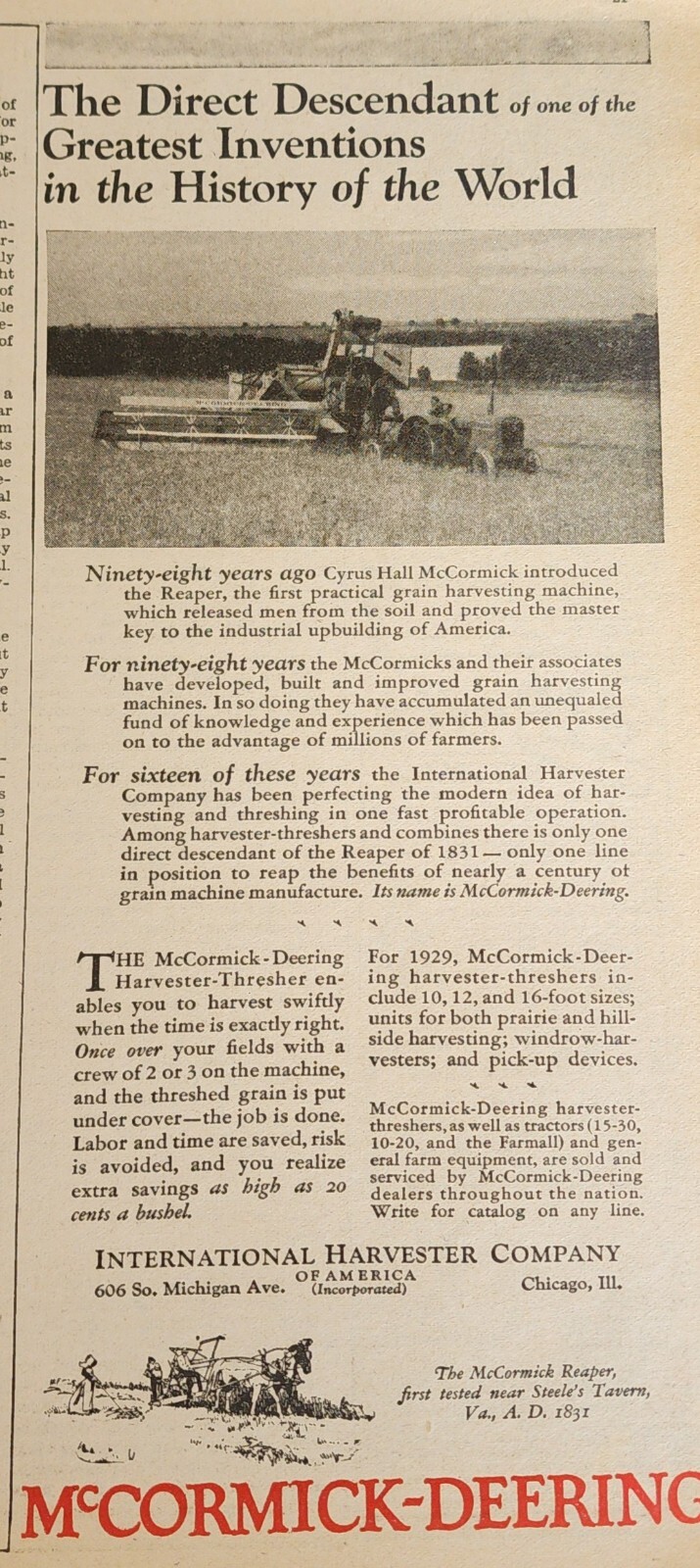 McCormick Deering Tractor 1929 Magazine Ad Farm Picture Advertisement Art