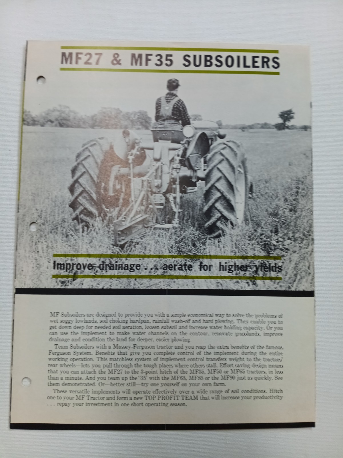 Vintage Mailer Massey Ferguson MF 35 & MF 27 Subsoilers Dealer Brochure AD