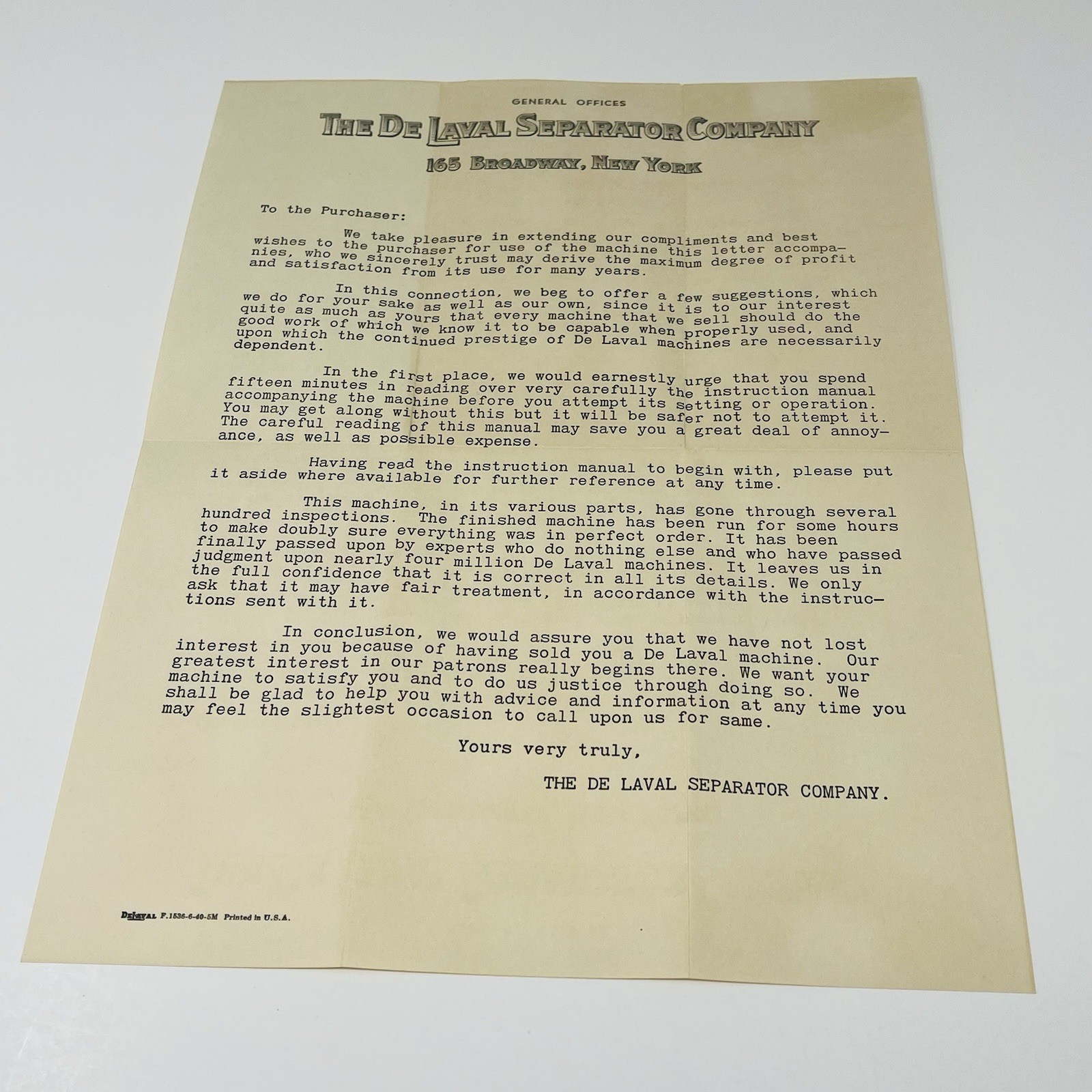 1940 The De Laval Separator Users Owners Letter Envelope