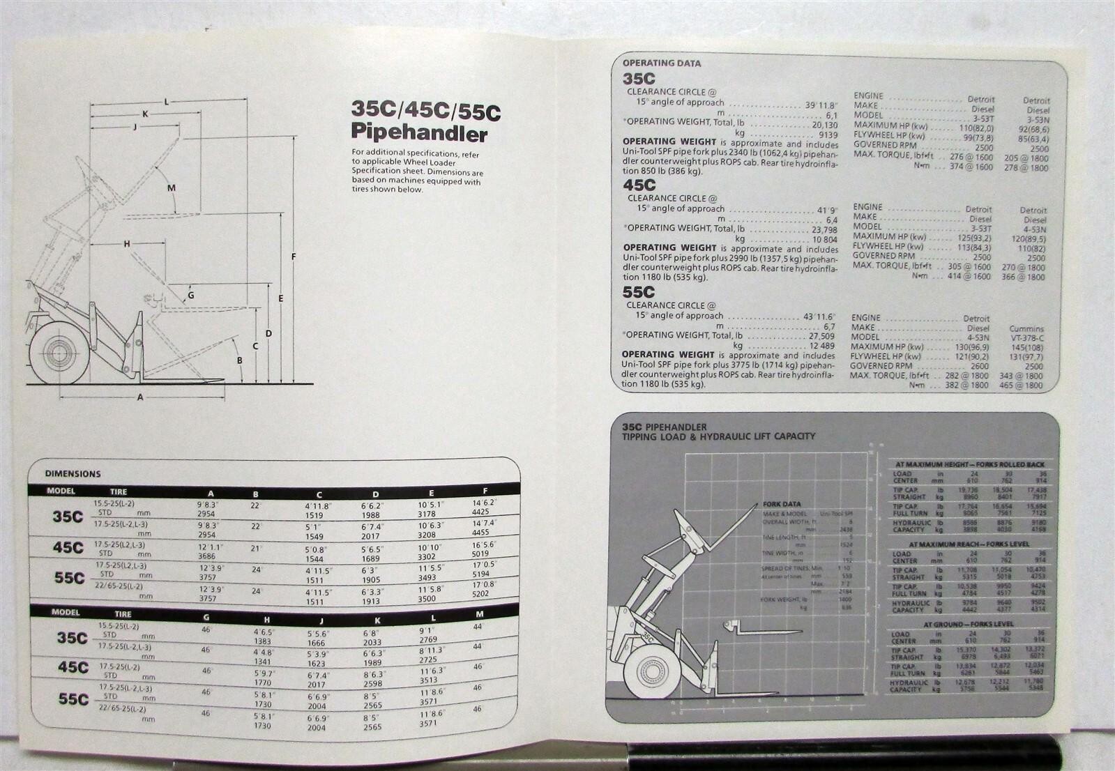 1985 Clark 35 45 55C Pipehandler Specification Construction Sale Folder