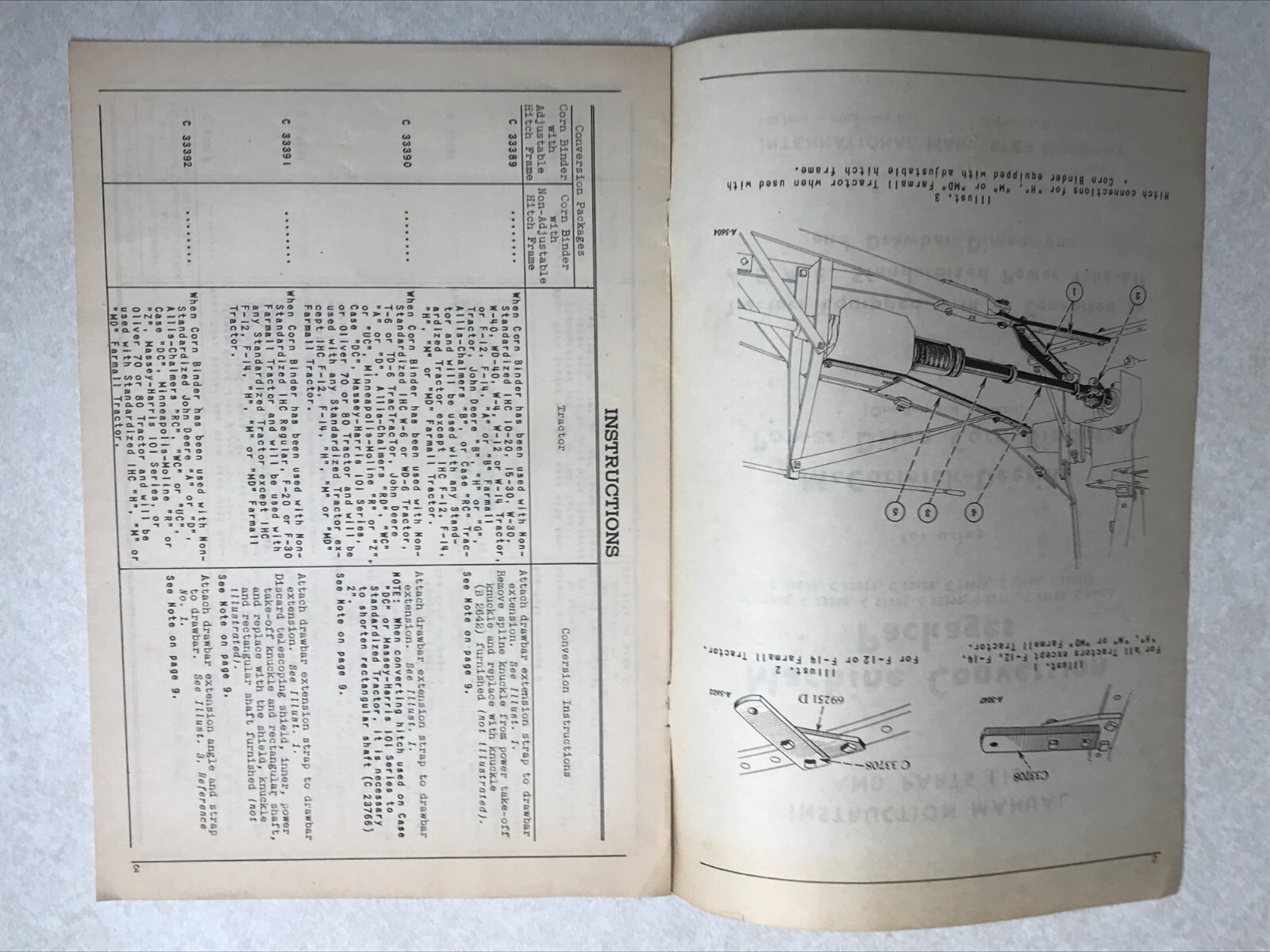 Farm Instruction Manual 1945 IH McCormick Deering Conversion Corn Binders SBG190