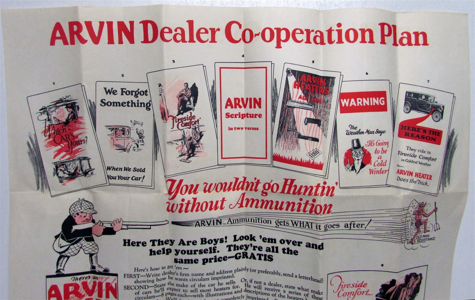 1930s Arvin Dealer Co-Op Plan Fireside Comfort Salesmen Poster Ad