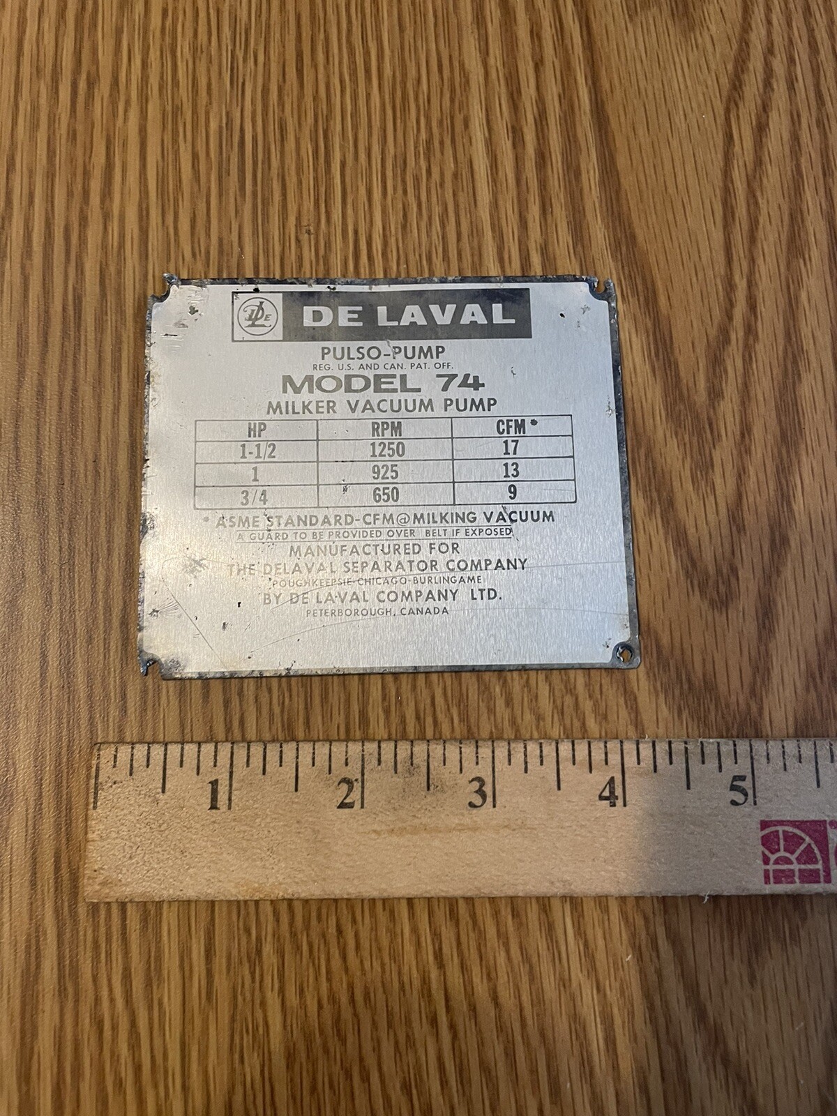 Vintage The De Laval Pulso pump model 74 Milker Metal Tag