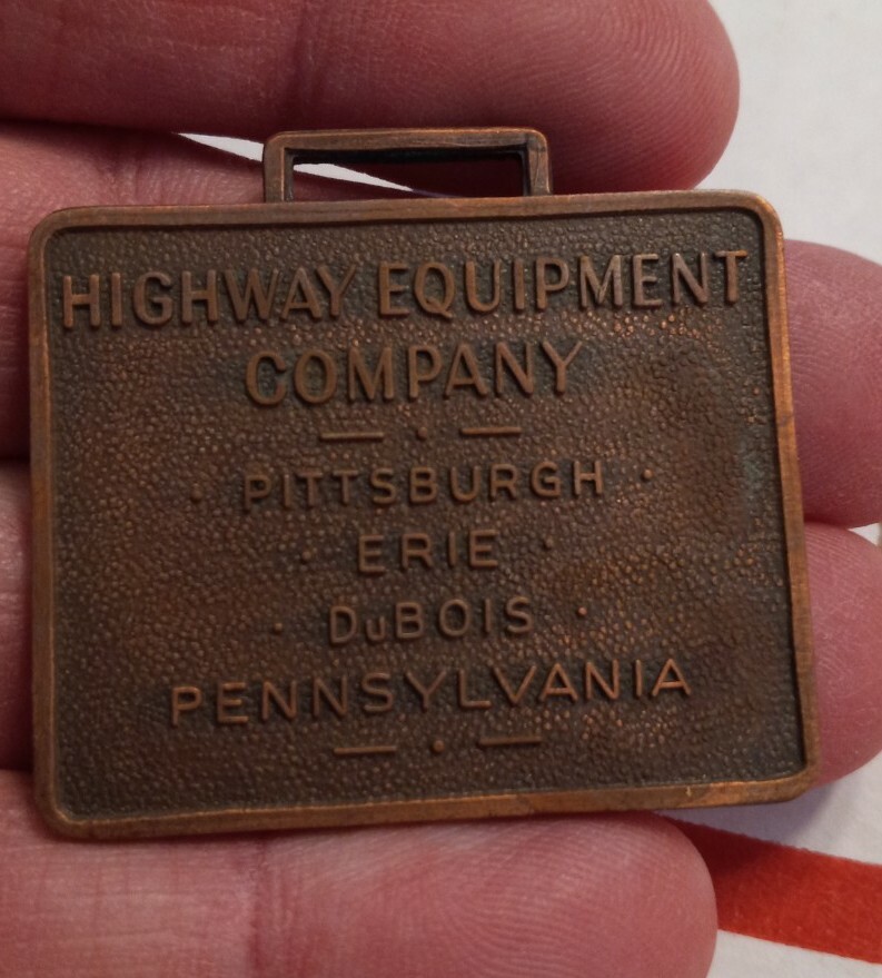 Highway Equipment Company Brass Pocket Watch Fob Pittsburgh Erie DuBoise PA