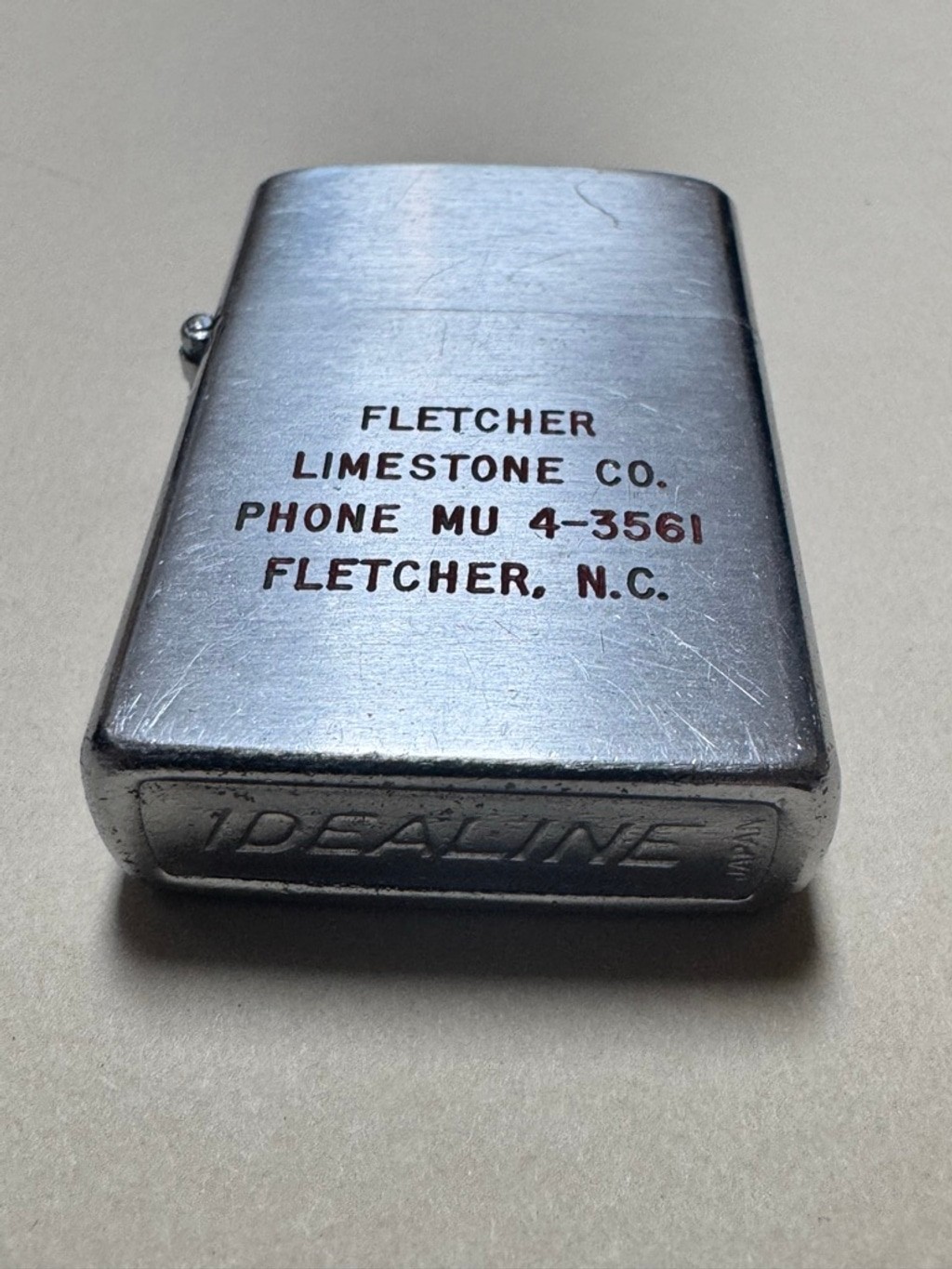 Idealine Silver Advertising Lighter Fletcher Limestone Co. North Carolina NC