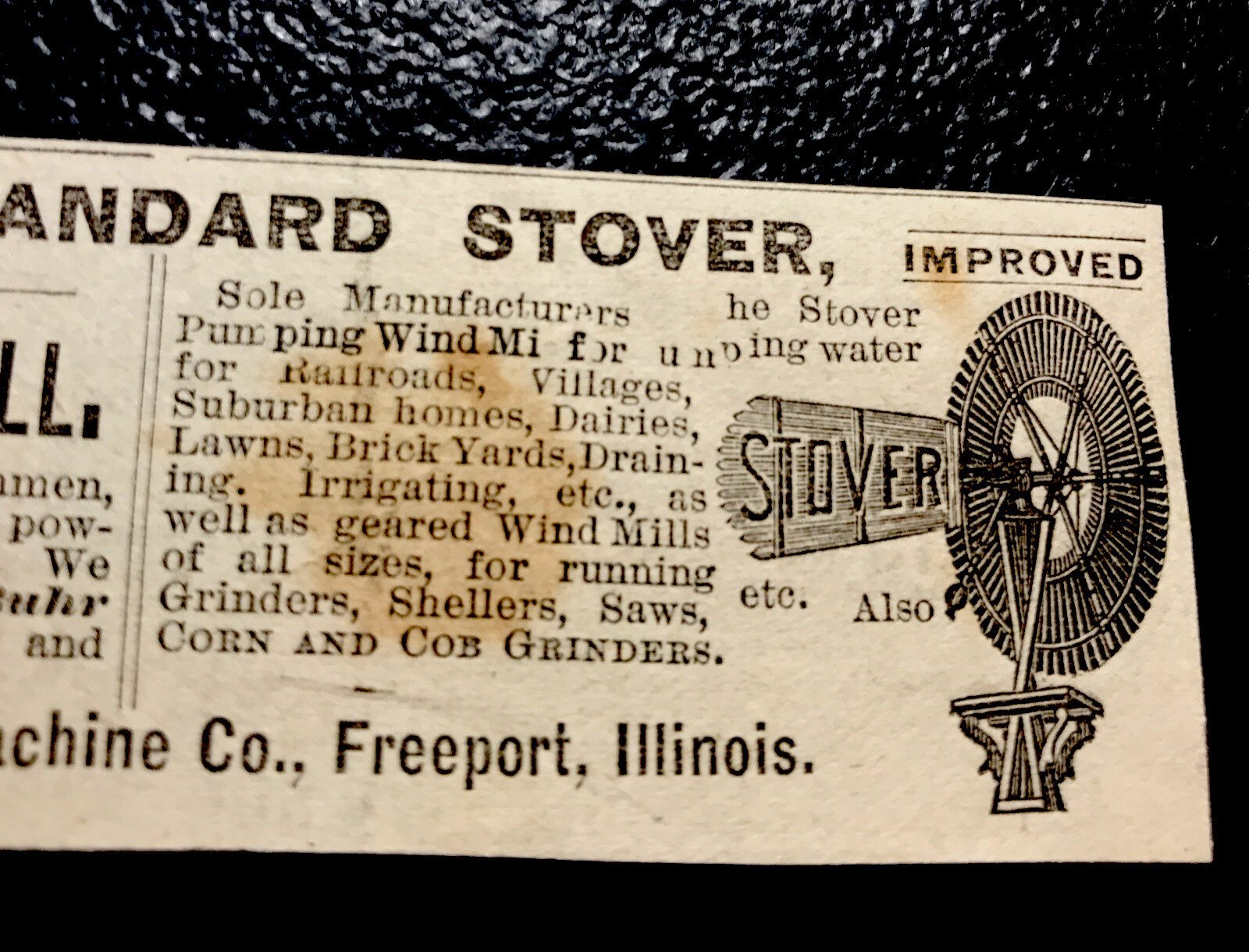 1886 Freeport Machine Windmill & Grinding Mill Farm Advertising – Illinois