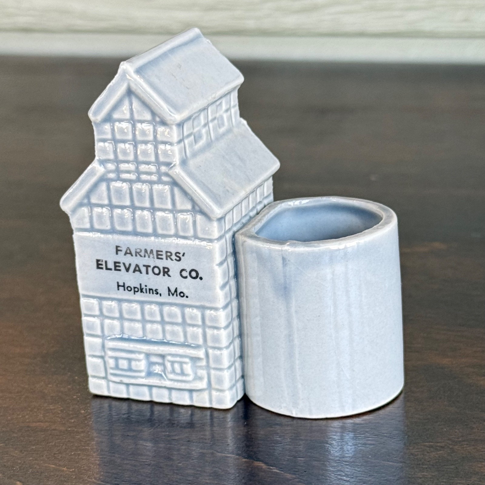 Vintage Hopkins MO Farmers Grain Elevator Advertising Toothpick Holder Ceramic