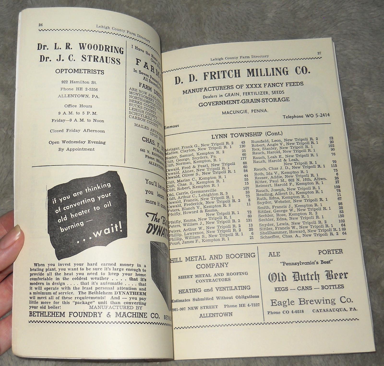 Vintage 1955 Bittler&rsquo;s Lehigh County Pennsylvania Farm Directory PA Ephemera