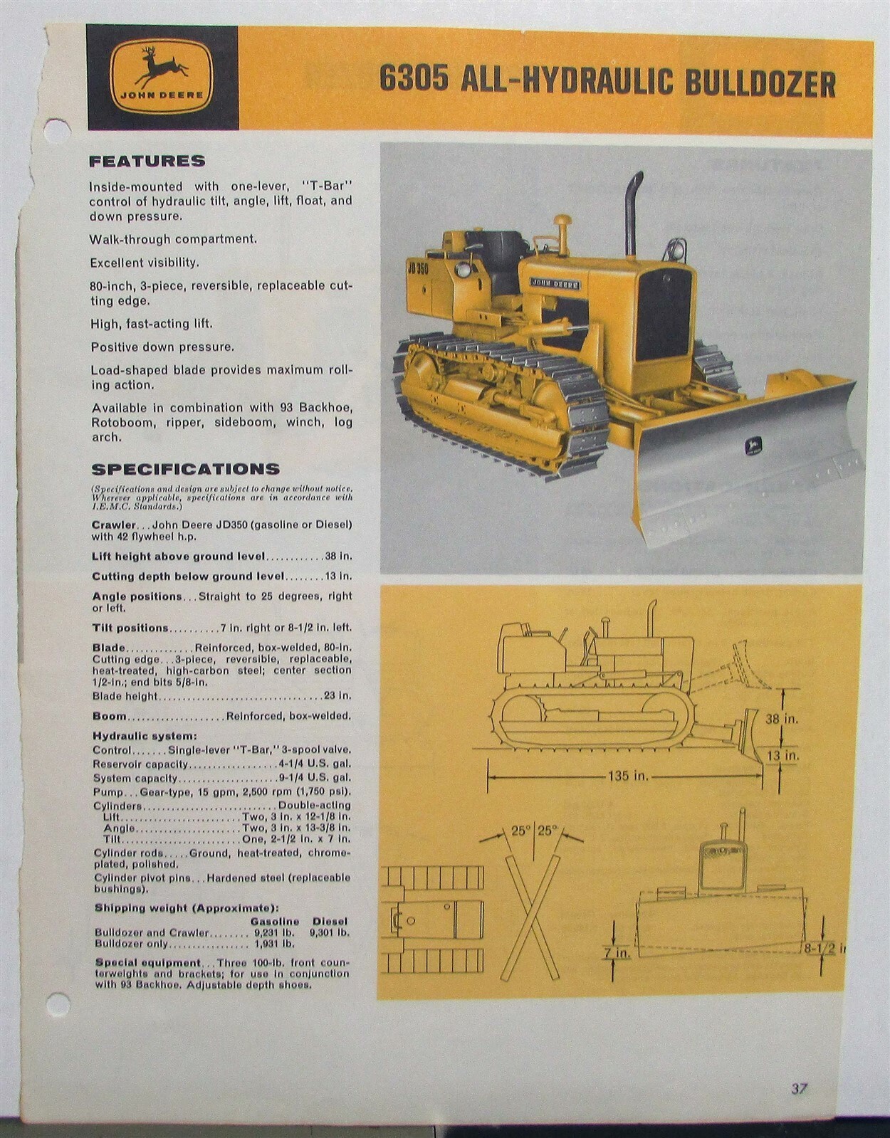 1960s John Deere 6310 Bulldozer Specifications Construction Sales Brochure