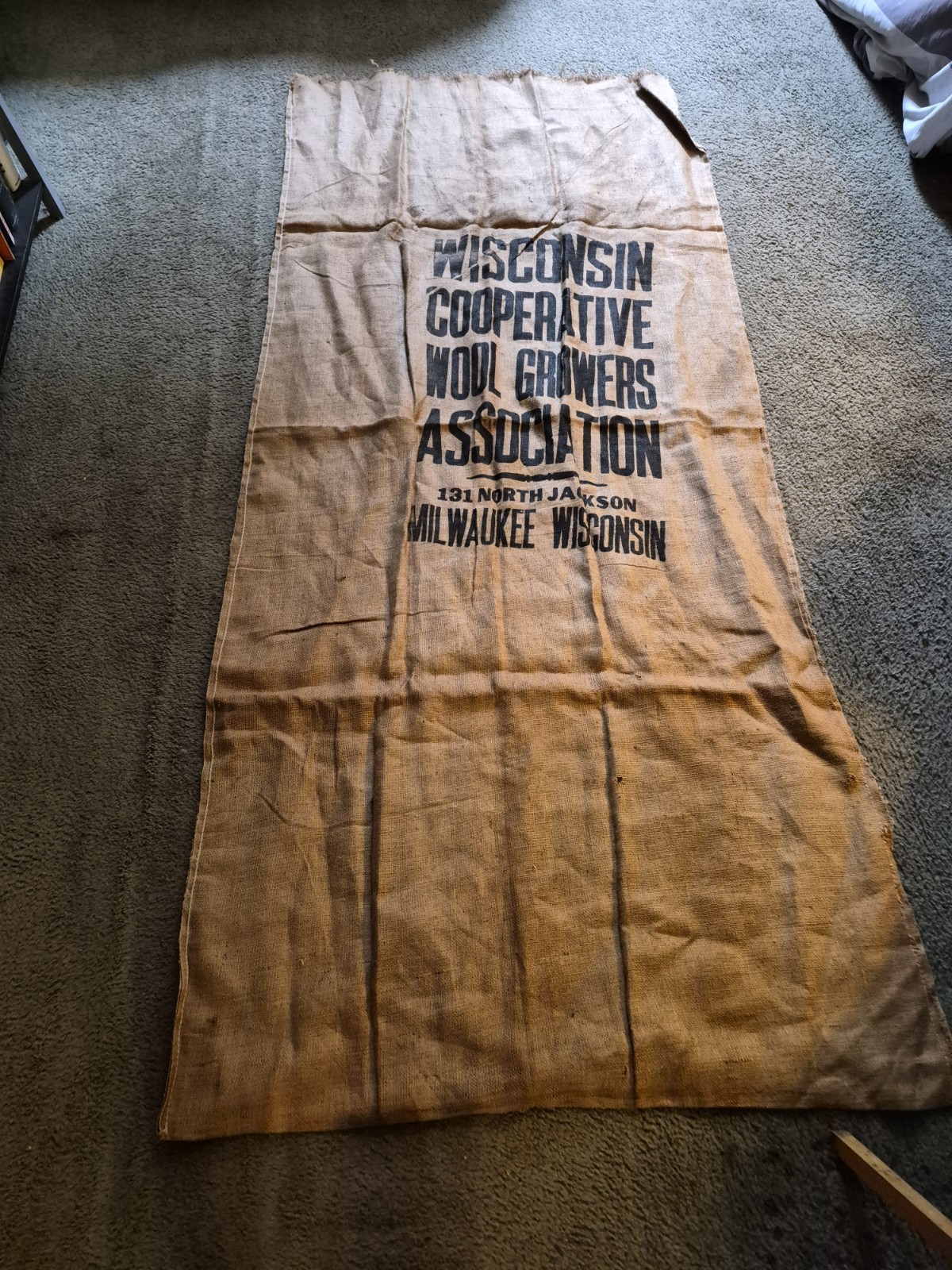 Vtg Extra Large Burlap Bag Gunny Sack Wisconsin Wool Growers Milwaukee 40×90