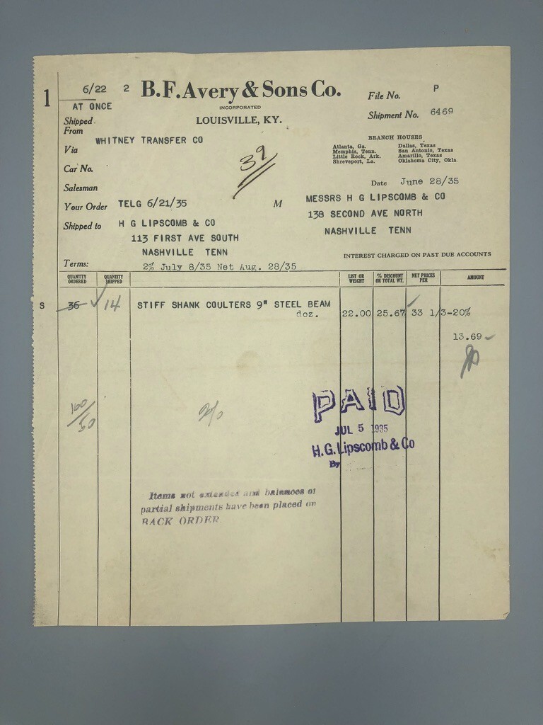 1922-1935 B F AVERY PLOWS Letter POSTCARD Receipt FARM Advertising Vintage
