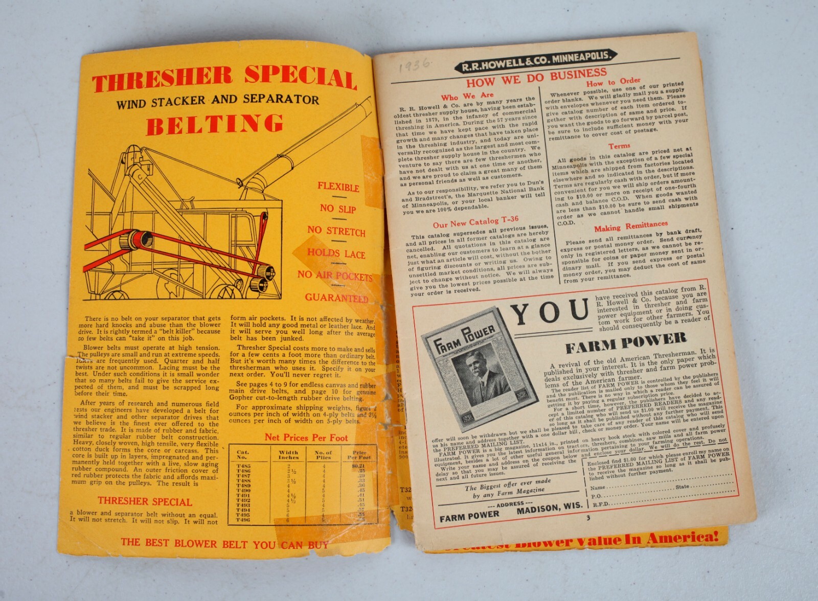 1936 R.R. Howell Thresher & Power Farming Supply Catalog T-36 Minneapolis MN