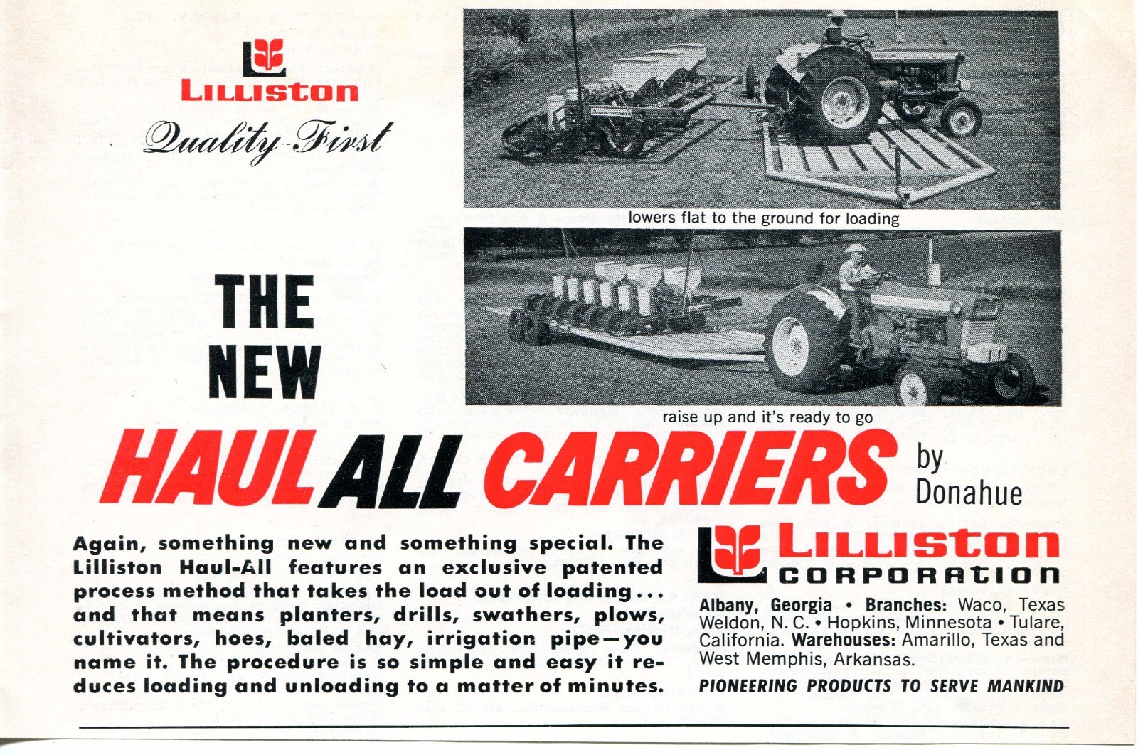 1970 Print Ad of Lilliston Corp Farm Tractor The New Haul All Carriers