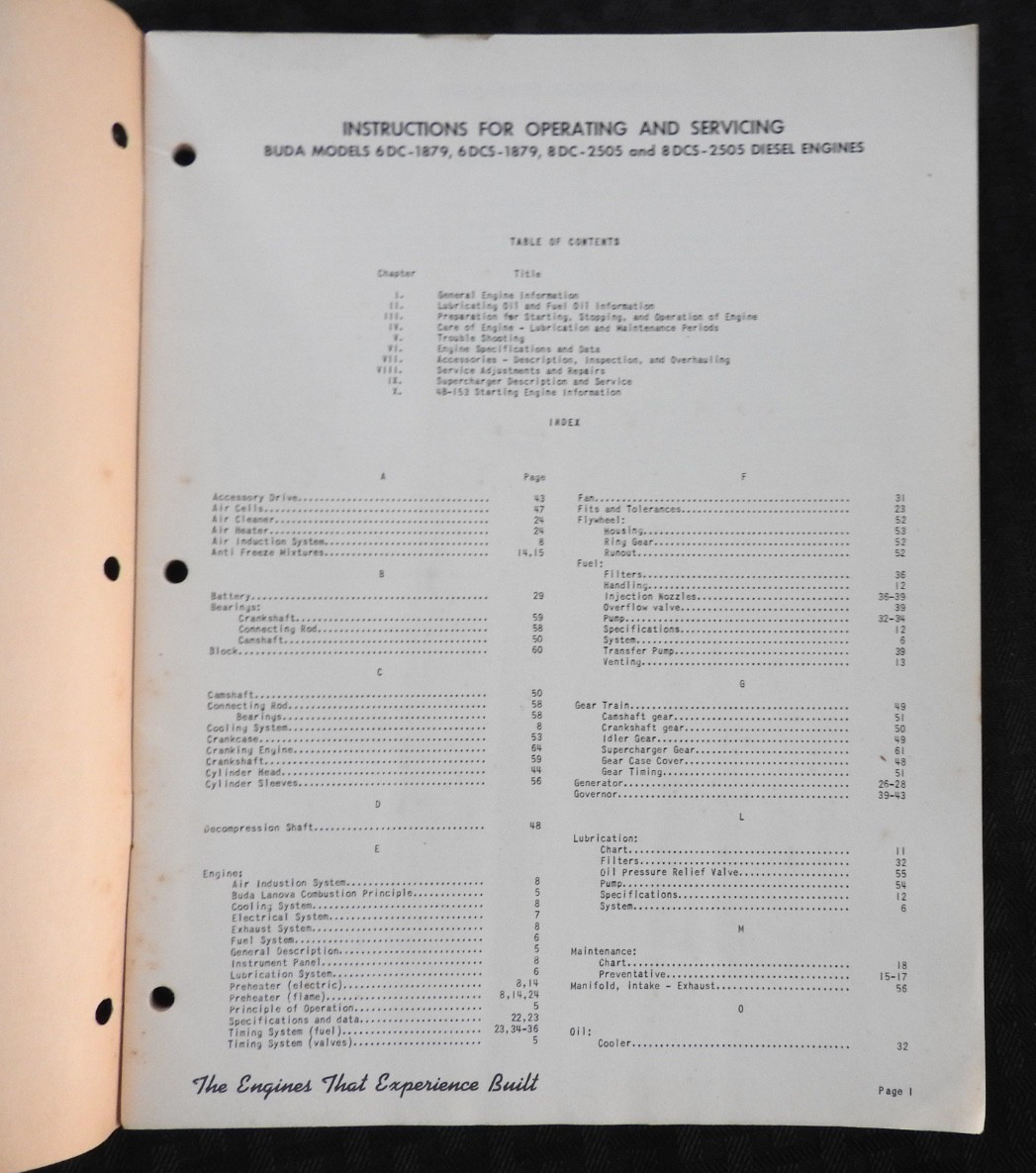 1950 Buda 6DC-1879 6DCS-1879 8DC-2505 8DCS-2505 Diesel Engine SERVICE Manual