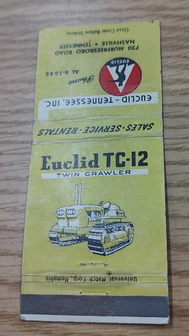 Euclid TC12 TC-12 Twin Crawler Logo Nashville Tennessee Inc TN Matchbook Cover