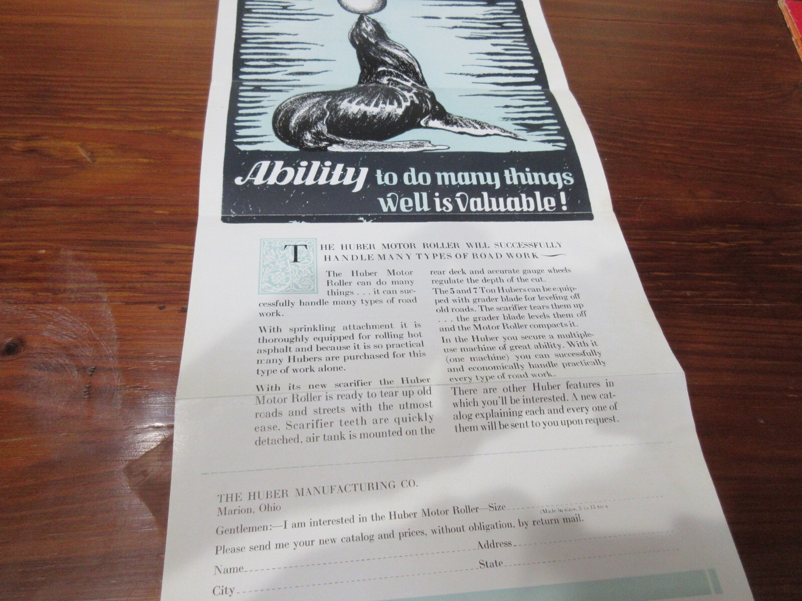 Huber 7 Ton Roller Flyer Brochure 2 Pages