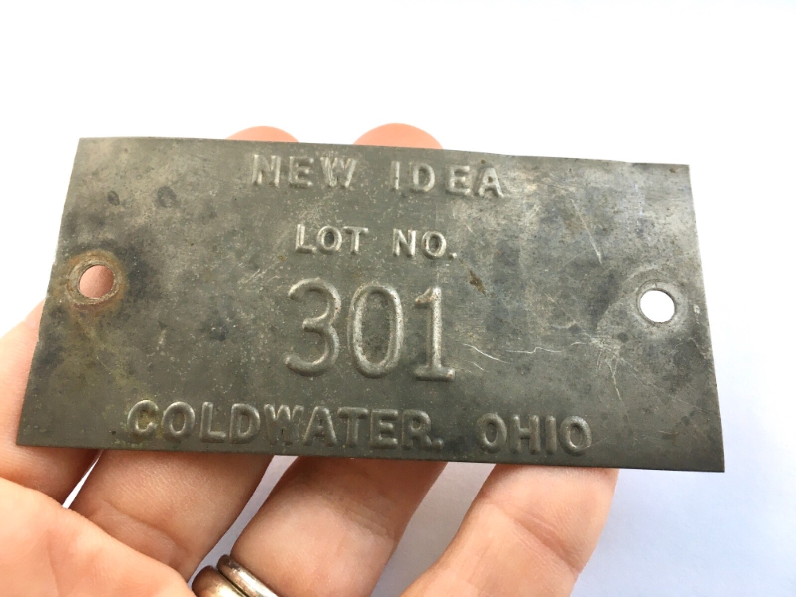 Vtg Metal New Idea Small Sign Badge Coldwater Ohio Tractor Implement Sign Plaque
