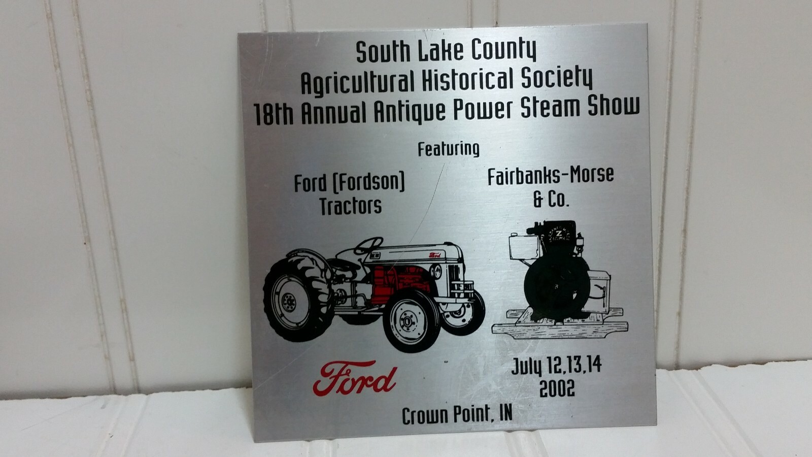 Steam Power & Antique Engine Show EXHIBITOR PLAQUE Lot Exibits Indiana Lake Co