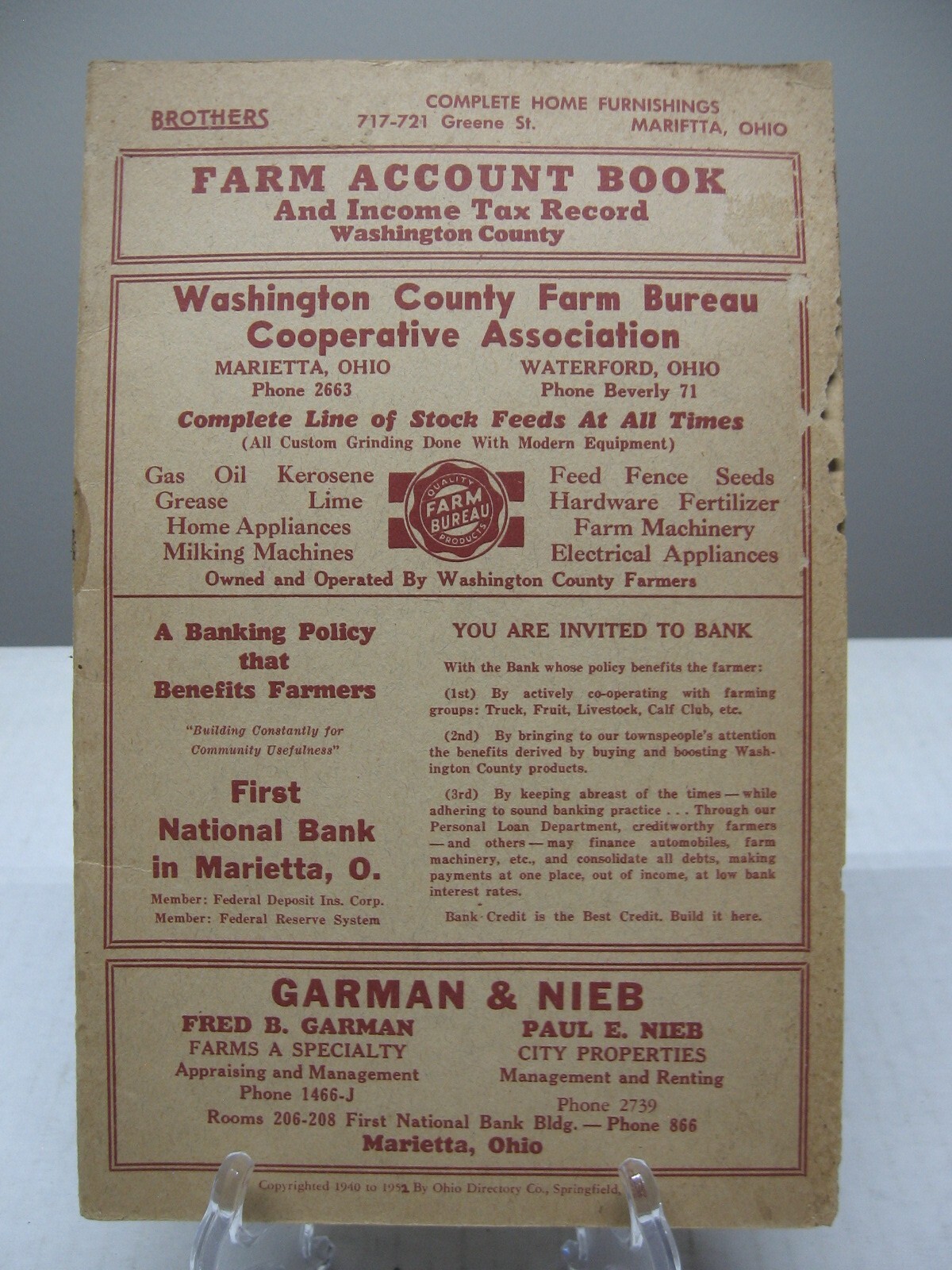 1953 Washington County Ohio Farm Account Book & Income Tax Record