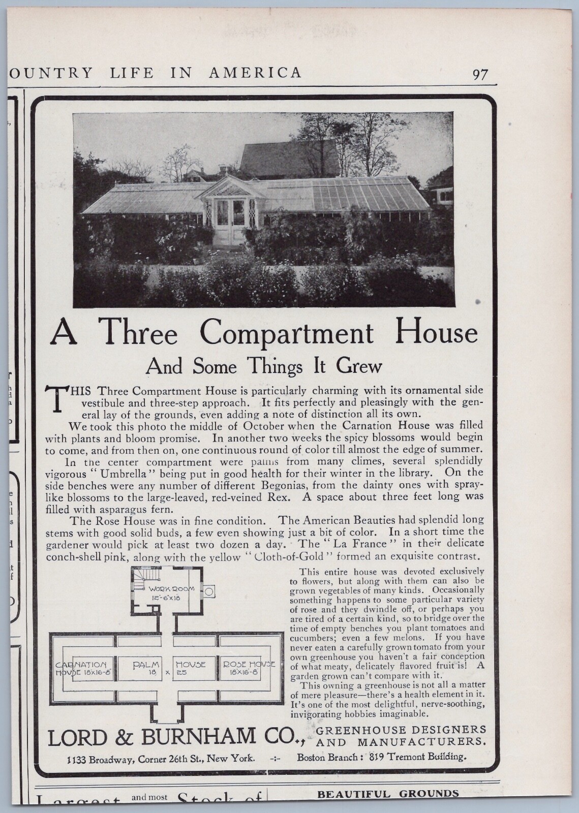1906 Lord & Burnham Greenhouse Vintage Ad Gardening House Plants Growing Flowers