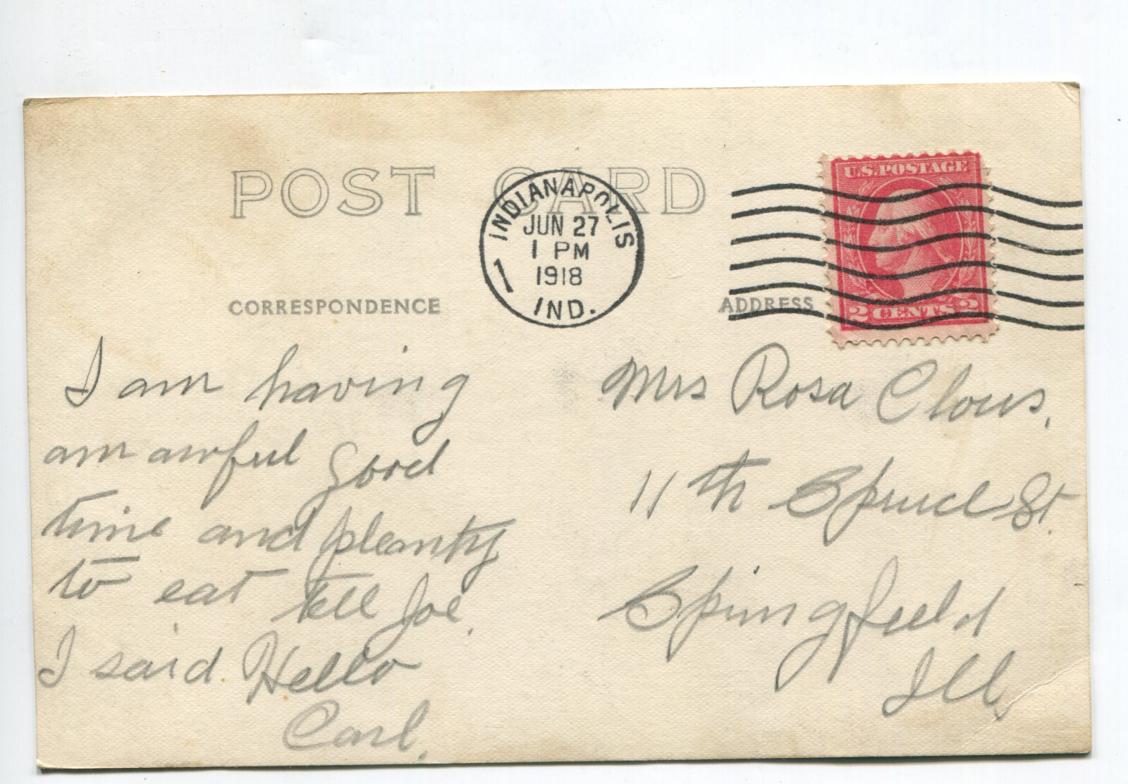 Hummer Mfg Co., Farm Implements, Springfield, IL, Postcard, WW1 “To Sammies”